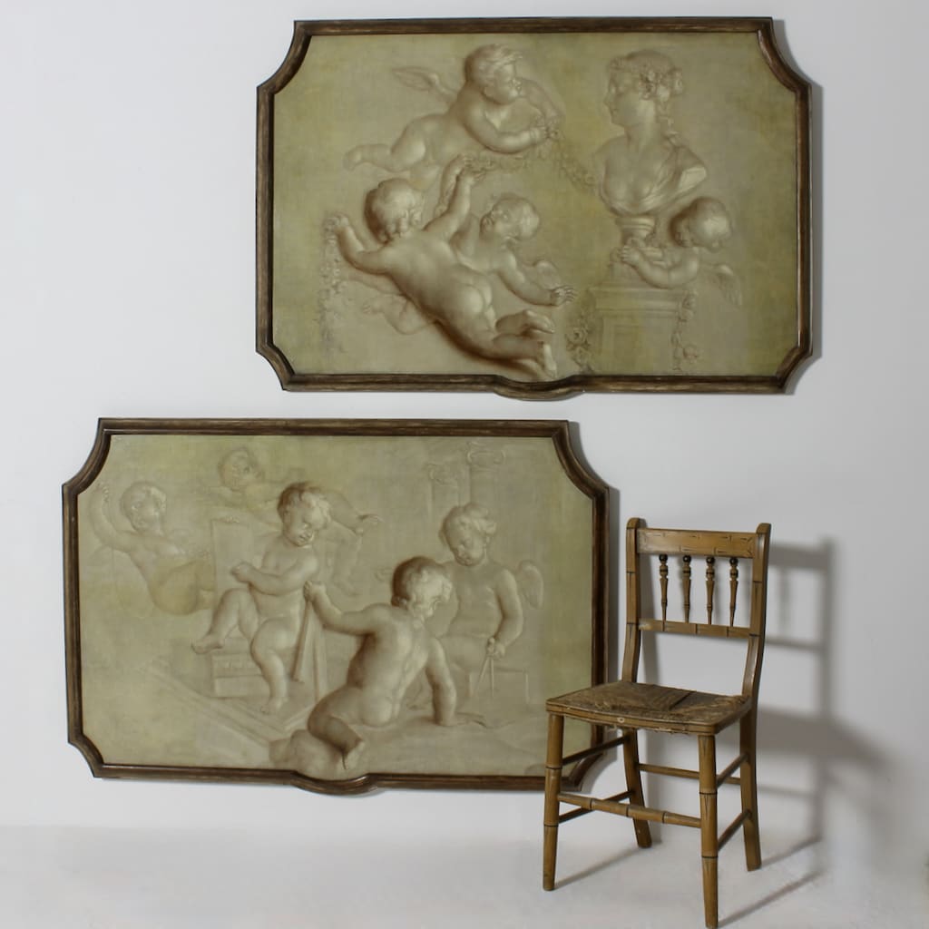 Pair Of 18th Century En Grisaille Paintings In The Classical Manner Formerly In The Collection Of H M Queen Elizabeth The Queen Mother