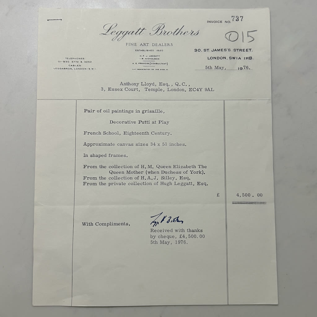 Pair Of 18th Century En Grisaille Paintings In The Classical Manner Formerly In The Collection Of H M Queen Elizabeth The Queen Mother