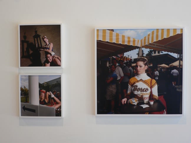 Brian Finke. (clockwise from top left) Cheerleader #20, 2001. Chromogenic print 15 x 15 inches. Cheerleader #115, 2002. Chromogenic print 30 x 30 inches. Cheerleader #13, 2002. Chromogenic print 15 x 15 inches.