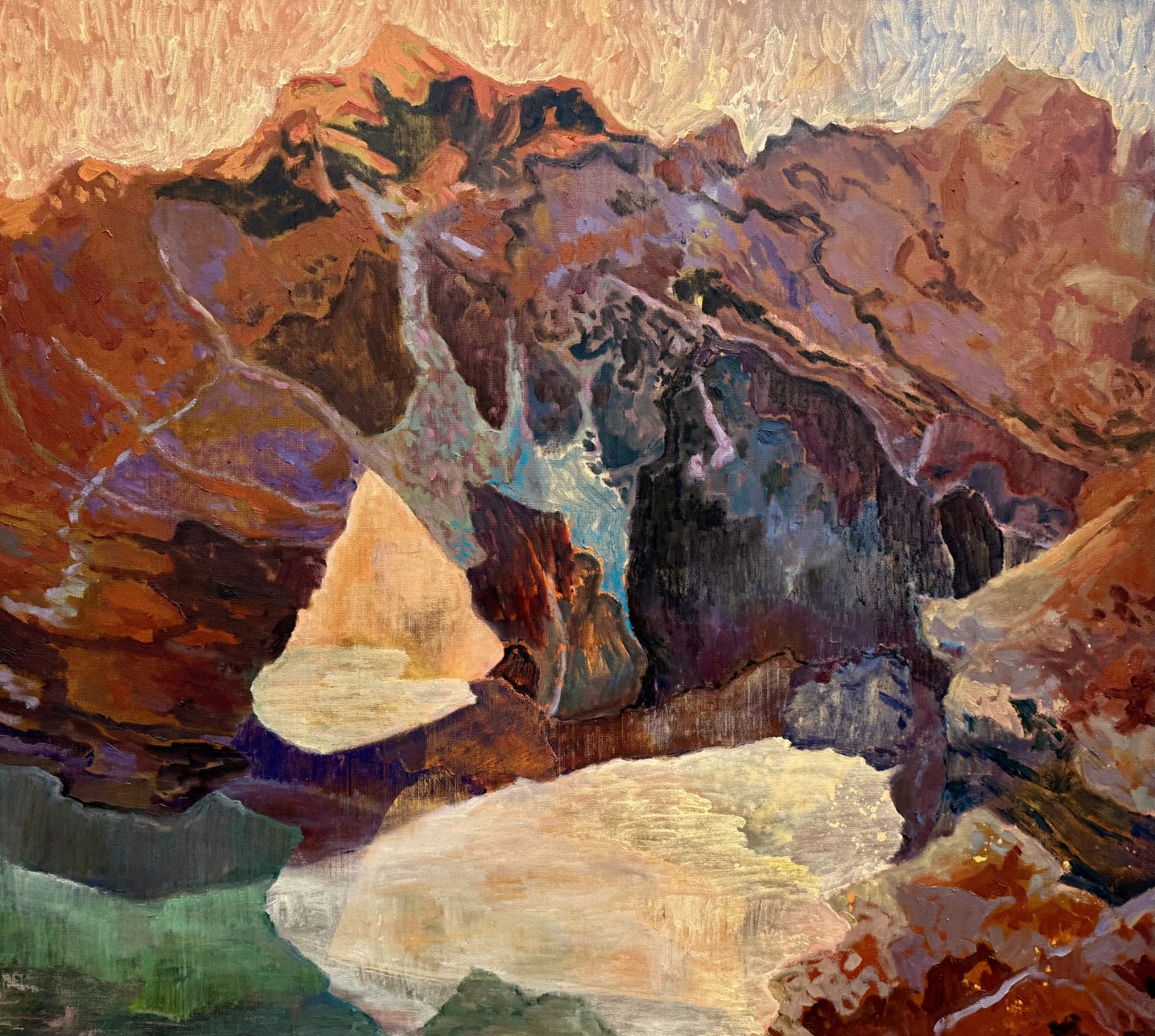 Meg Walters Waxing and Waning, The Tide Peels Away From the Shore Oil, Oil Stick on Linen Canvas 106 x 96cm SOLD