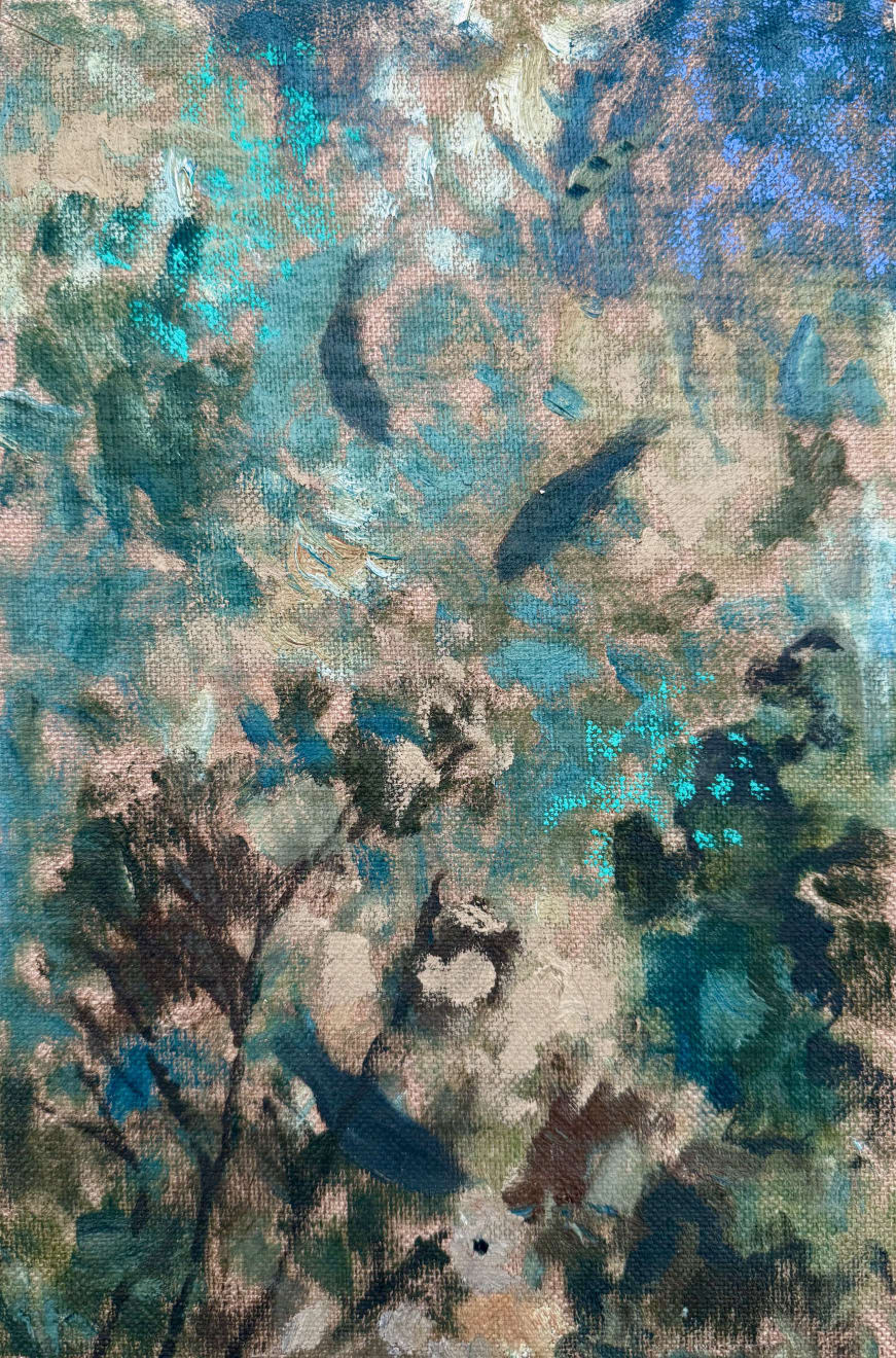 Meg Walters Where The Upside Down Jellyfish Live I Oil, Oil Pastel and Oil Stick on Linen Board 20 x 30cm SOLD