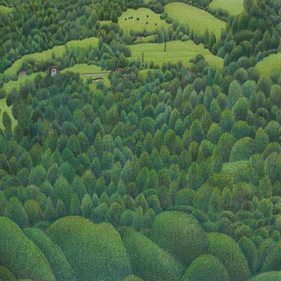 Damon Kowarsky The Hills At Studenica Ink, Water Colour and Colour Pencil on Board Original 51 x 51 cm $1800 £900