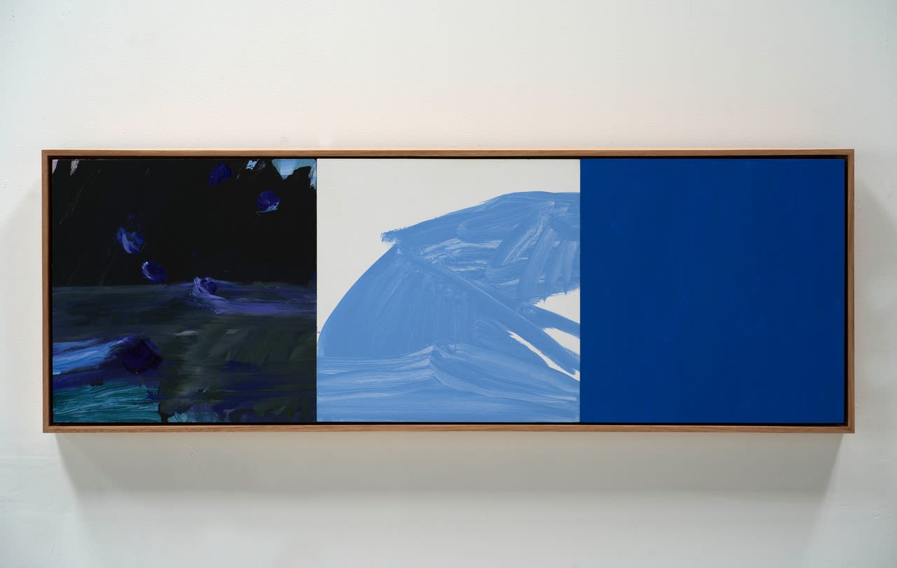 Three States of Blue Acrylic on Board Natural Oak Frame 92 x 33 cm AUD $2400 GBP £1150 USD $1575 SOLD