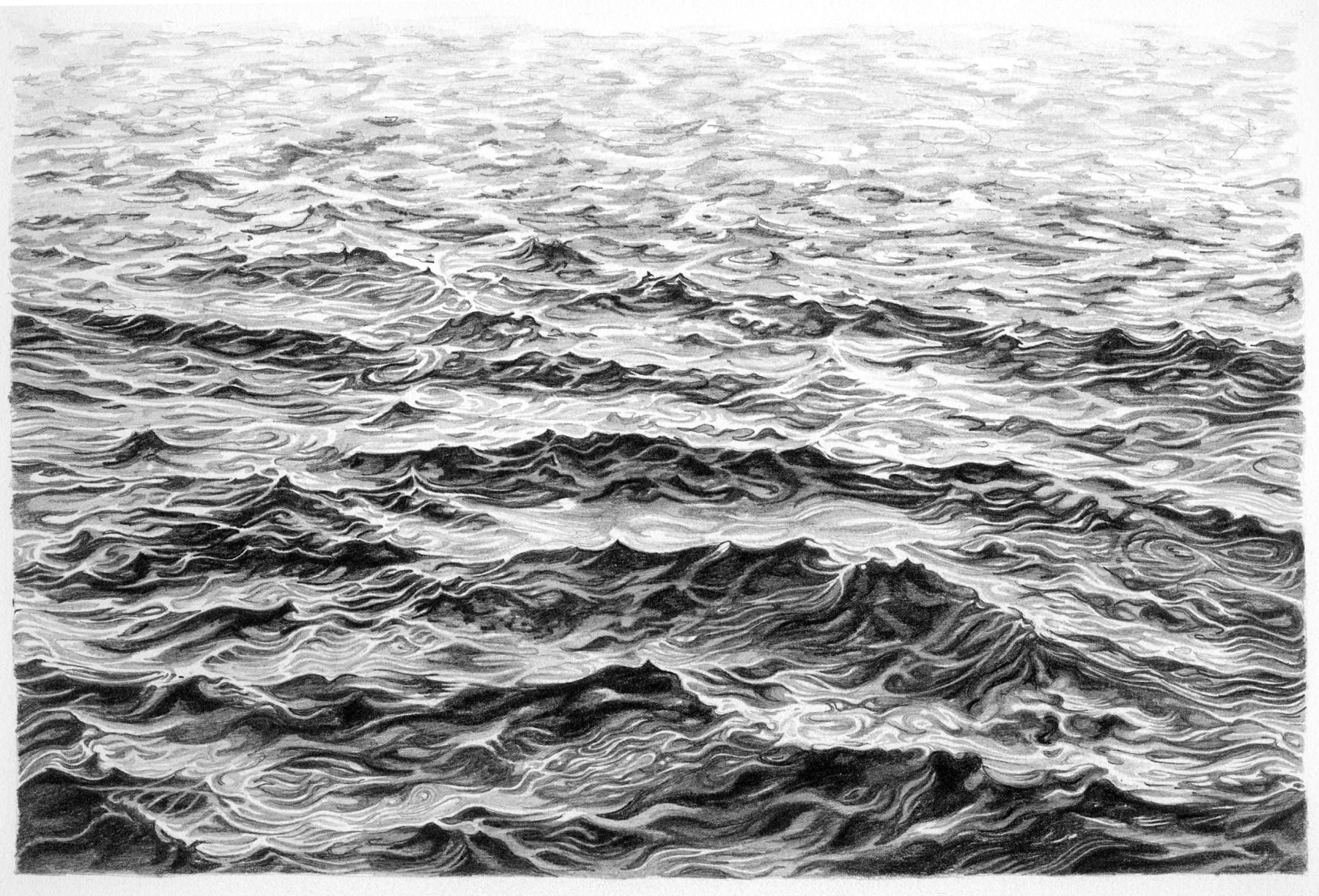 Sophie Bray Oceanic Surface Pencil on Paper Original Natural Oak Frame 50 x 32.5 cm AUD $900 GBP £450