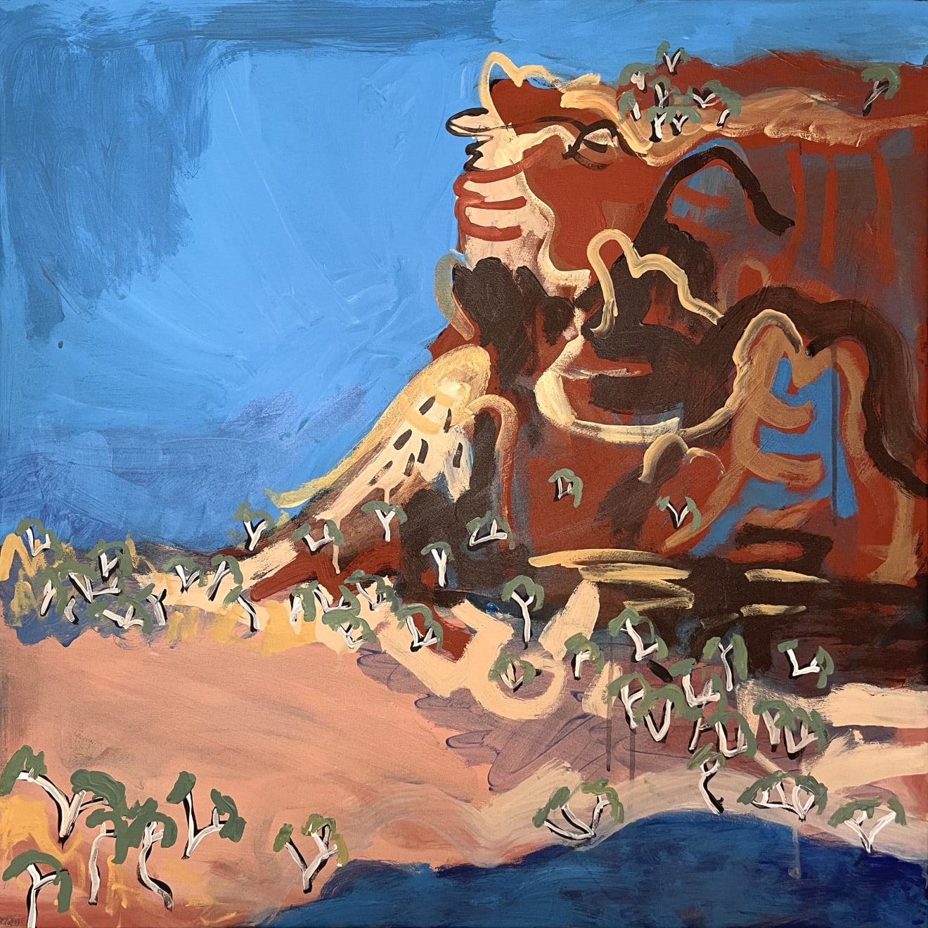 Zak Tilley Running Waters Part 2, West Aranda, Finke Gorge National Park Acrylic on Canvas Original 77 x 77 cm AUD $3800 GBP £1850 SOLD