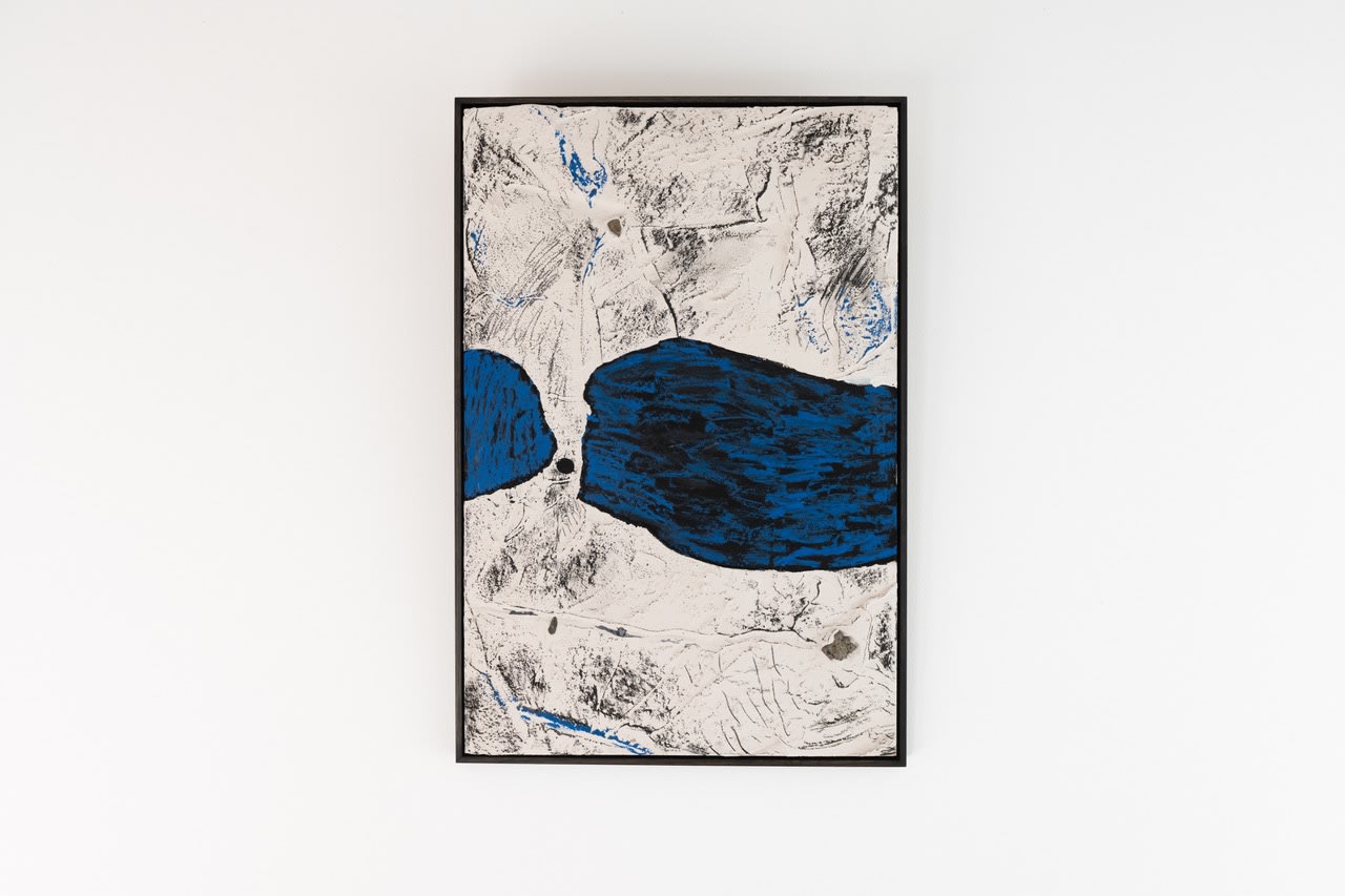Existing In The Isthmus Gypsum, Pigment, Oil Stick, Stone, Charcoal on Masonite 63 x 93cm $ 4,900