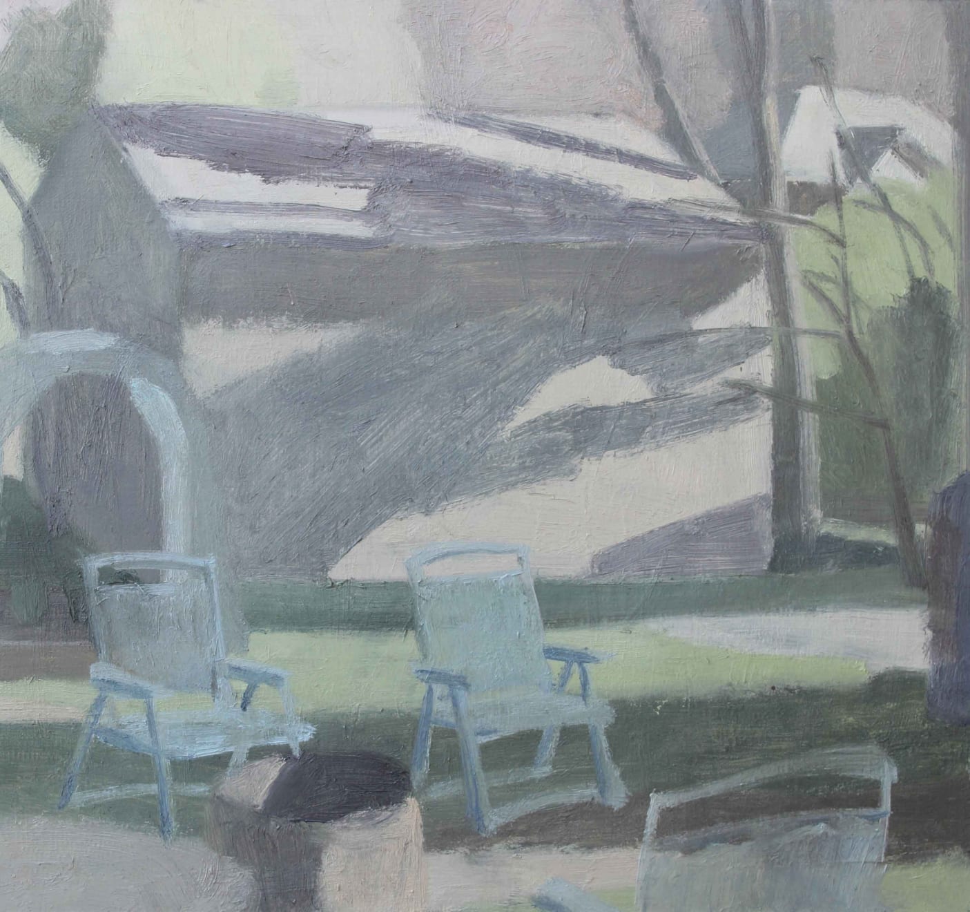 LAURA VAHLBERG BLUE CHAIRS Oil on Linen Board 28 x 30cm $2300