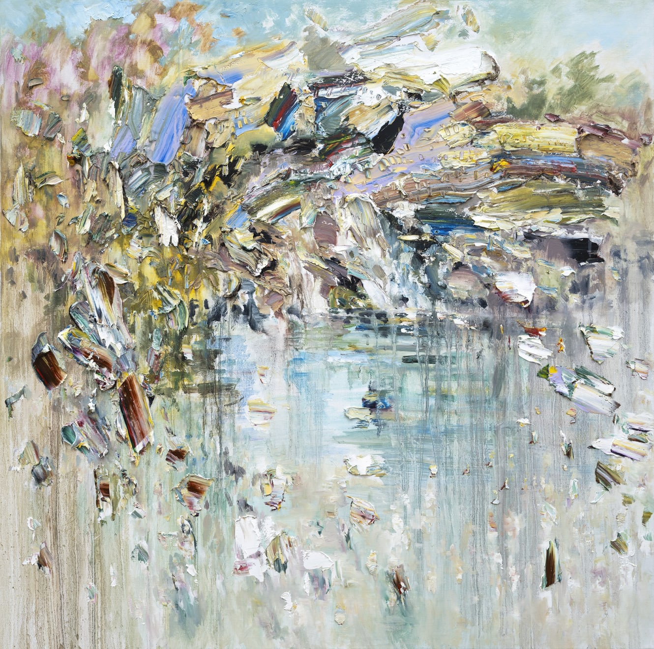 COLIN PENNOCK Way From The Water Oil on Linen 100 x 100cm Natural Oak Frame SOLD