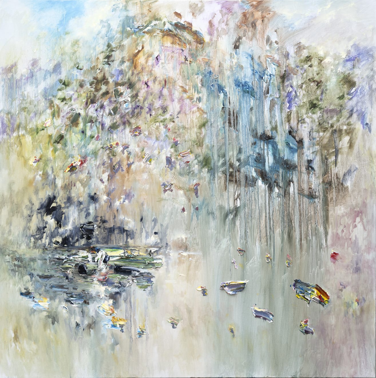 COLIN PENNOCK Way To The Water Oil on Linen 140 x 140cm Natural Oak Frame SOLD