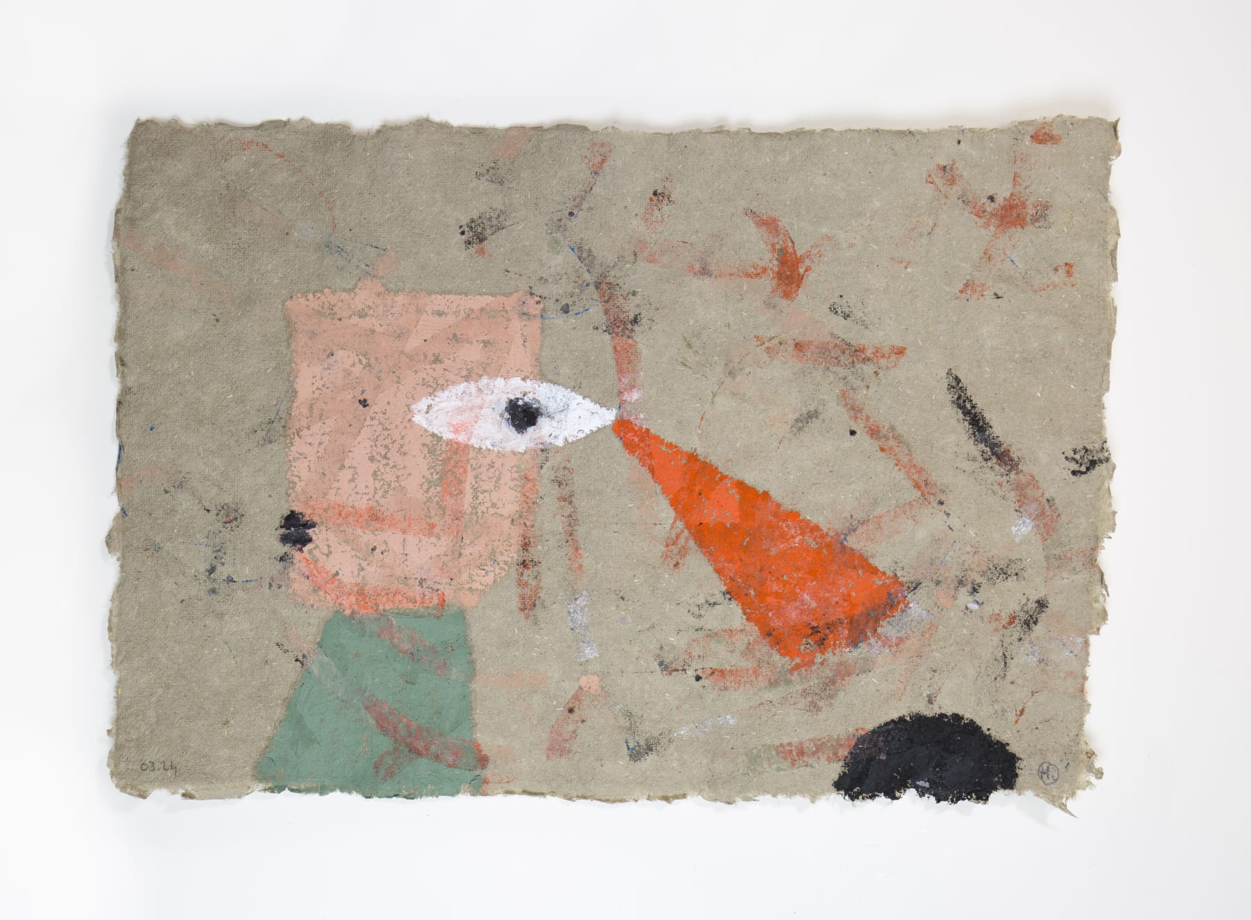 HERMENTAIRE Are You There? Oil Pastel on Linen Paper Paper Size: 38 x 26cm Frame Size: 48 x 36cm Custom Frame with Art Glass SOLD