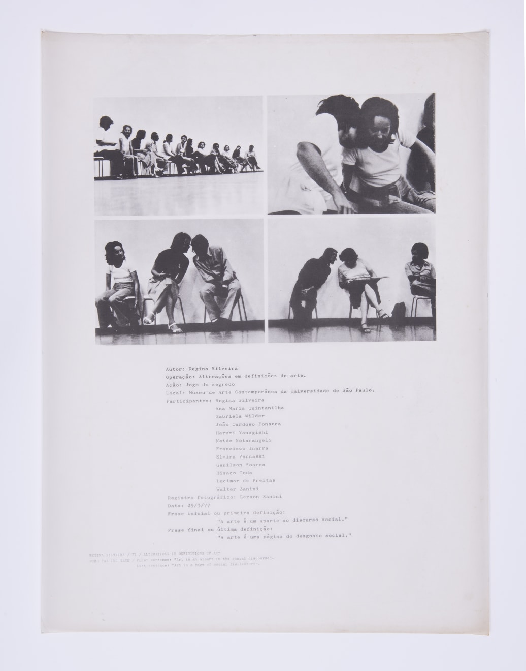 Regina Silveira, Alteração em definições de arte, 1977