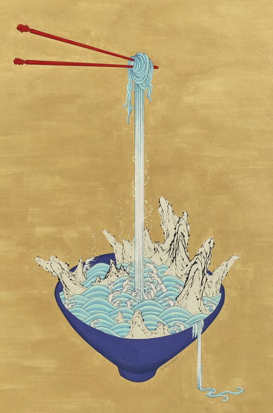 Seongmin Ahn, Aphrodisiac_29(gold background, klein blue dish), 2019