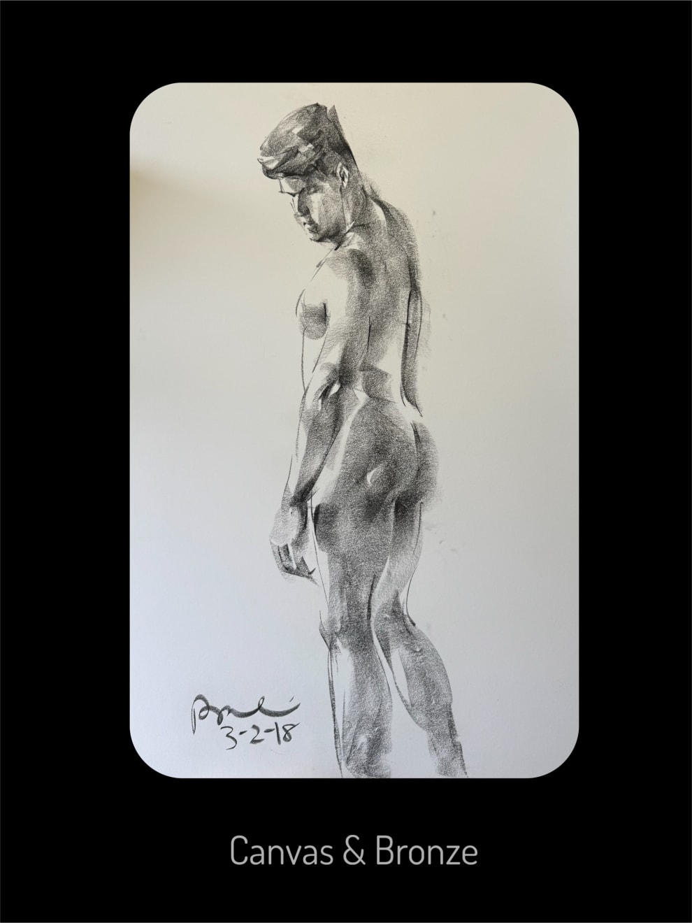 Prabin Badhia, pause (charcoal on paper, drawing, sketch, figure)