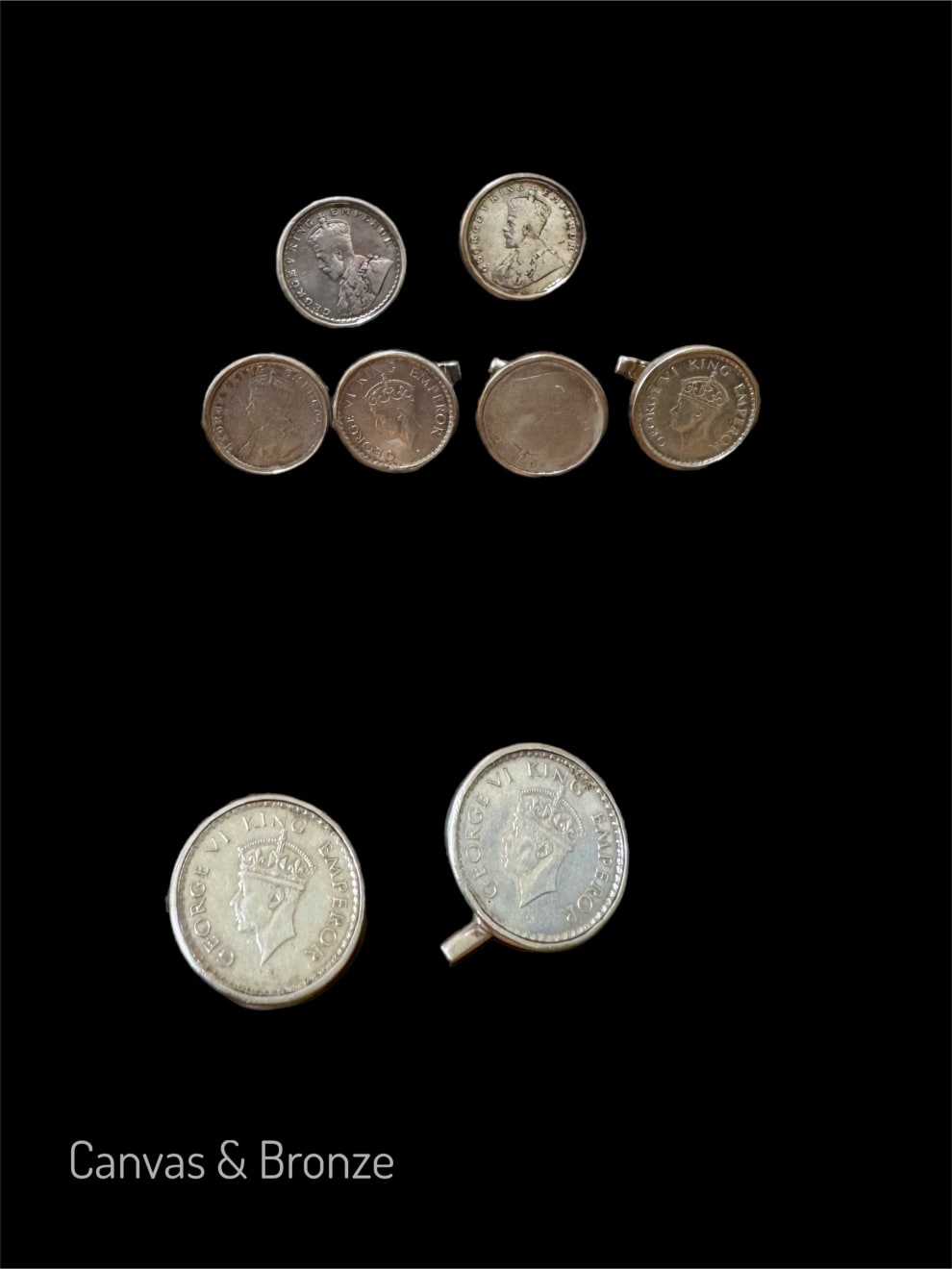Anonymous, British India King George V Silver Coins Cuff Links Set (8 pieces), Early 1900s