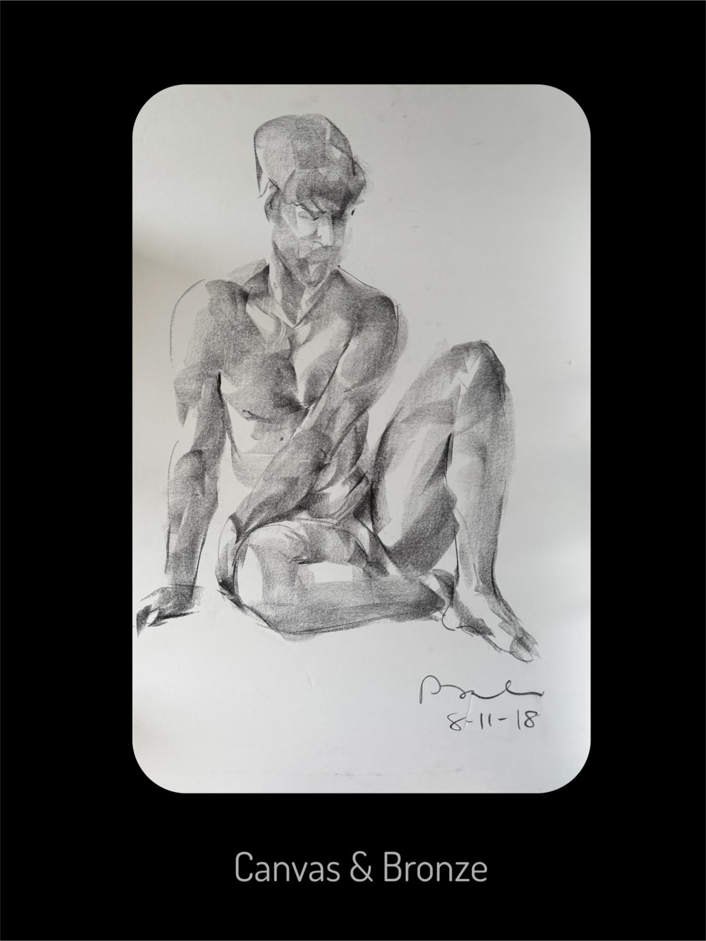 Prabin Badhia, seated (charcoal on paper, drawing, sketch, figure), 2018