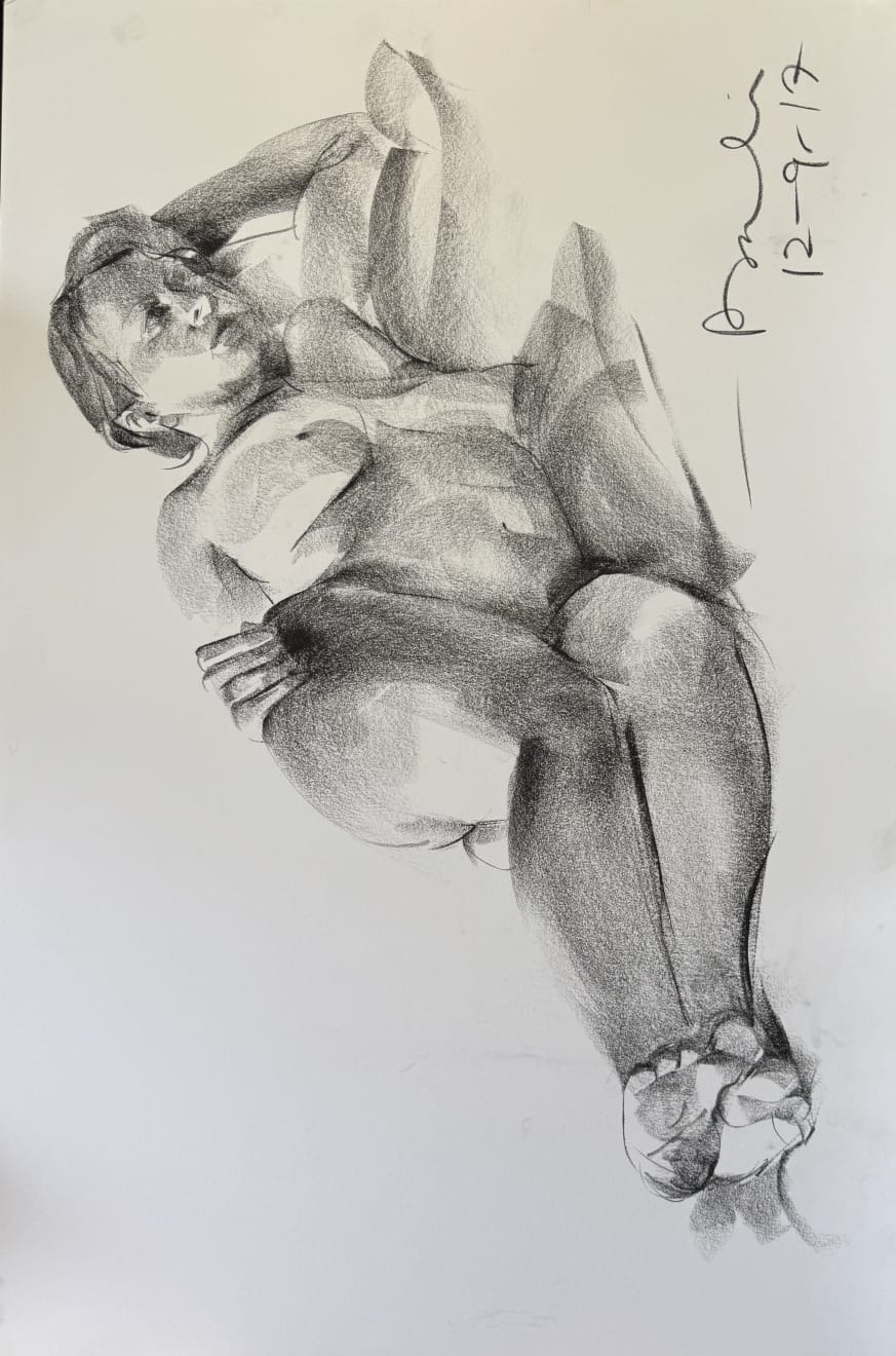 Prabin Badhia, consider (charcoal on paper, drawing, sketch, figure), 2017