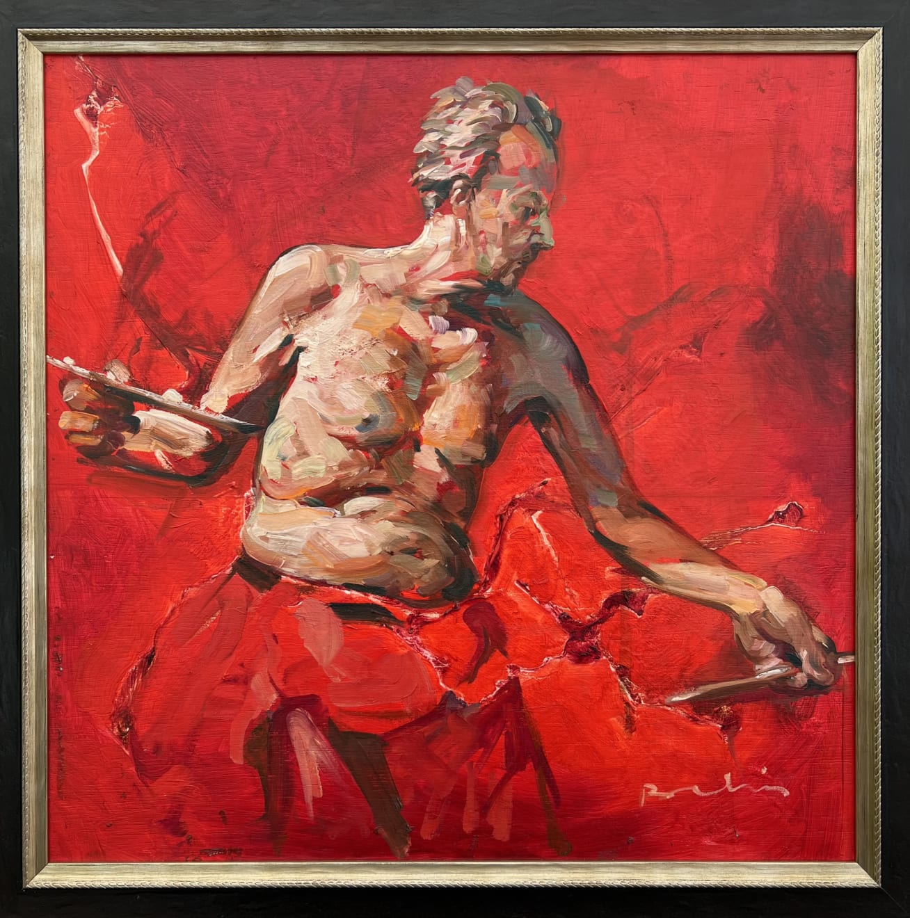 Prabin Badhia, 'L Artiste' Contemporary Original Expressionist Portrait Painting, Framed, 2020