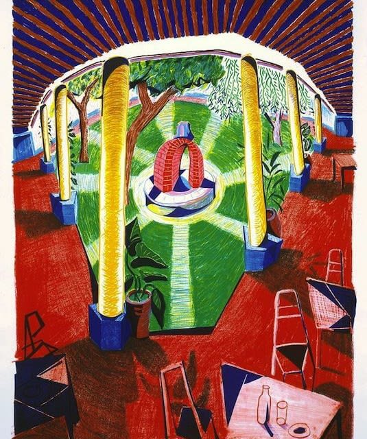 David Hockney View of Hotel Well lll 1985 Lithograph 48.5h X 38w in. Edition of 80 + XVlll AP’s