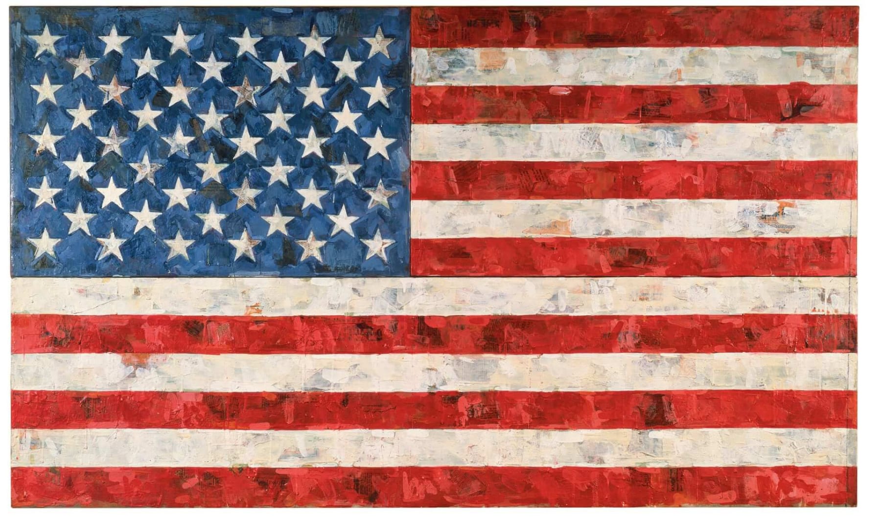 Jasper Johns Flag, 1967 Encaustic and collage on canvas (three panels) 33 1/2 × 56 1/4 in 85.1 × 142.9 cm