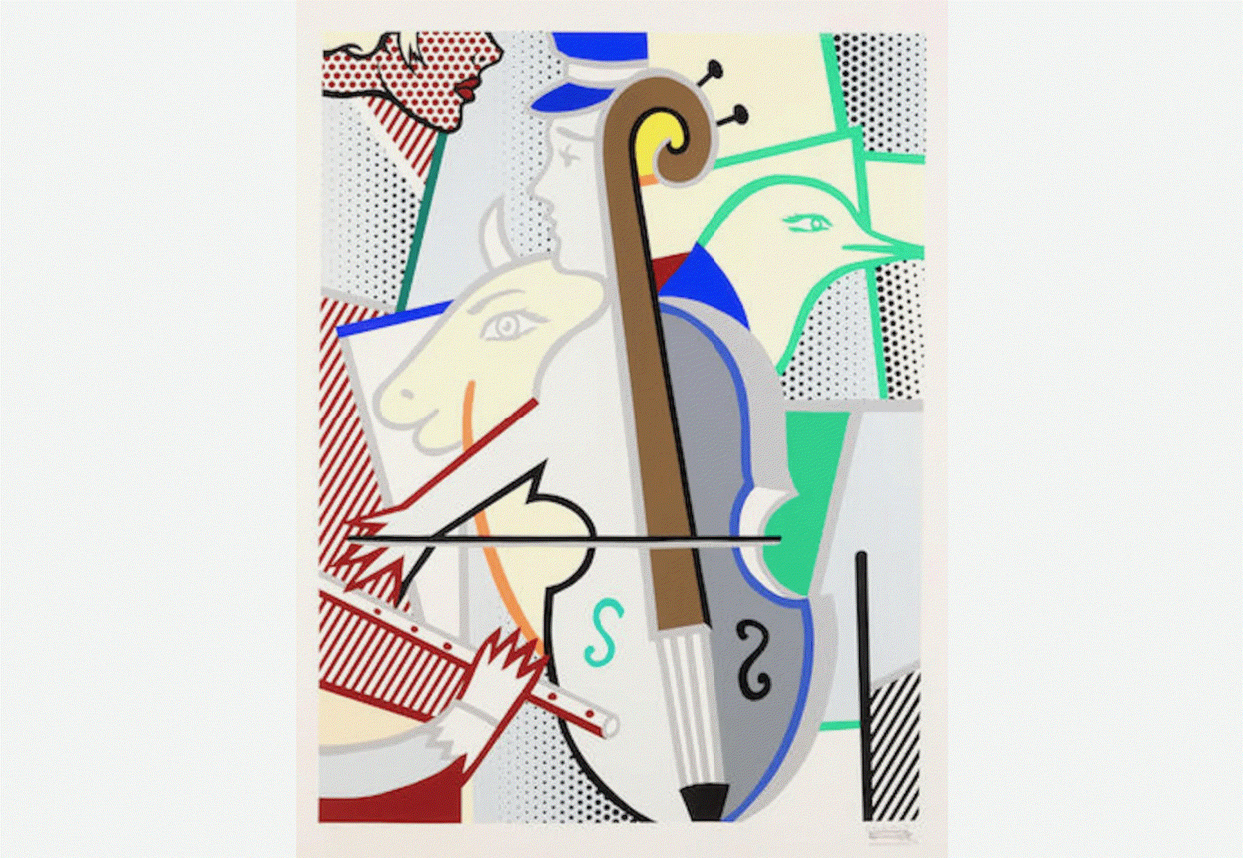 Roy Lichtenstein CUBIST CELLO, 1997 Original screenprint in colors on Somerset paper 51 × 39 1/2 in Edition of 75 Available at VFA