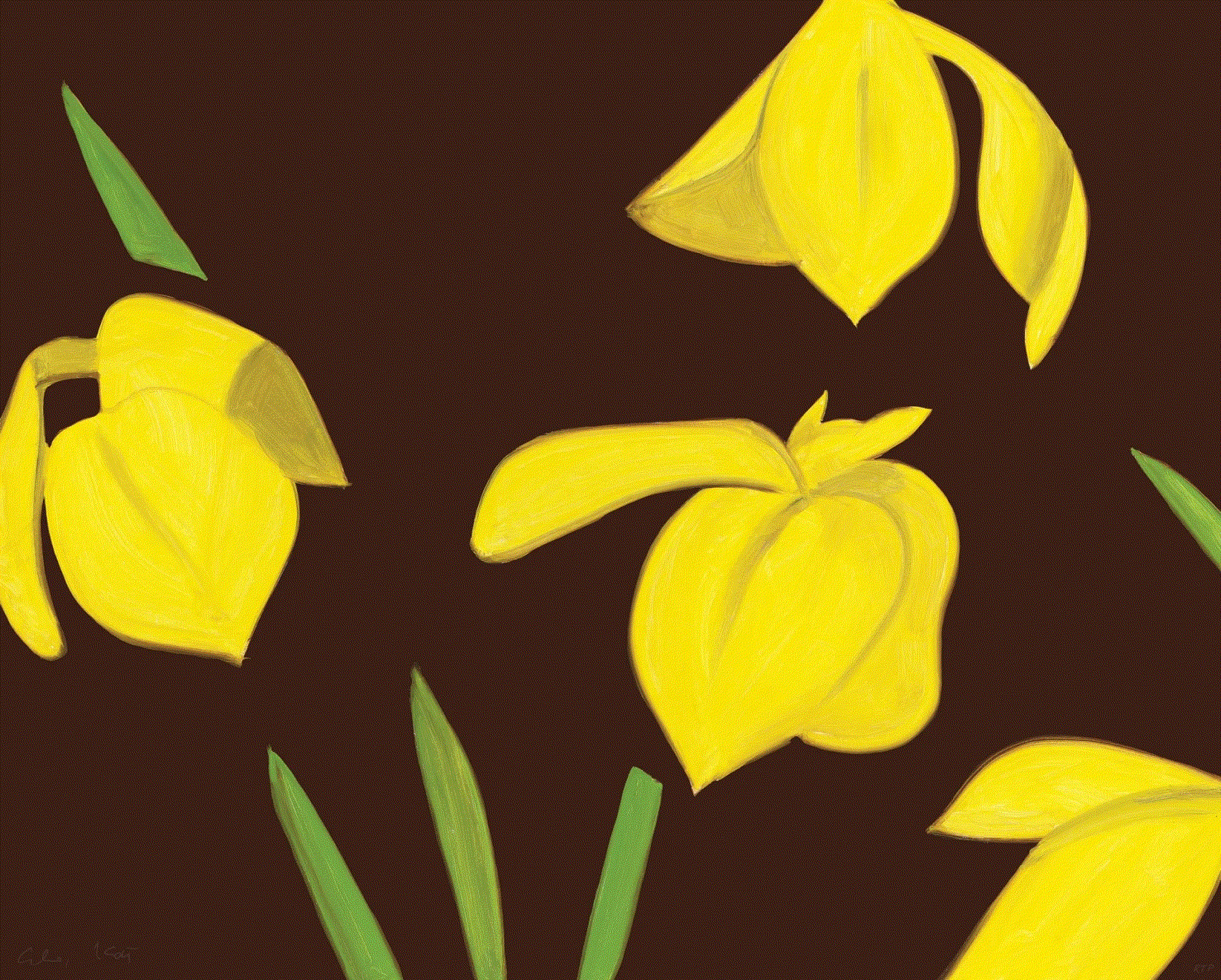 Alex Katz YELLOW FLAGS ON BROWN, 2023 Archival pigment ink print, on Innova Etching Cotton Rag 315 gsm 24 x 30 56/150 Available at VFA