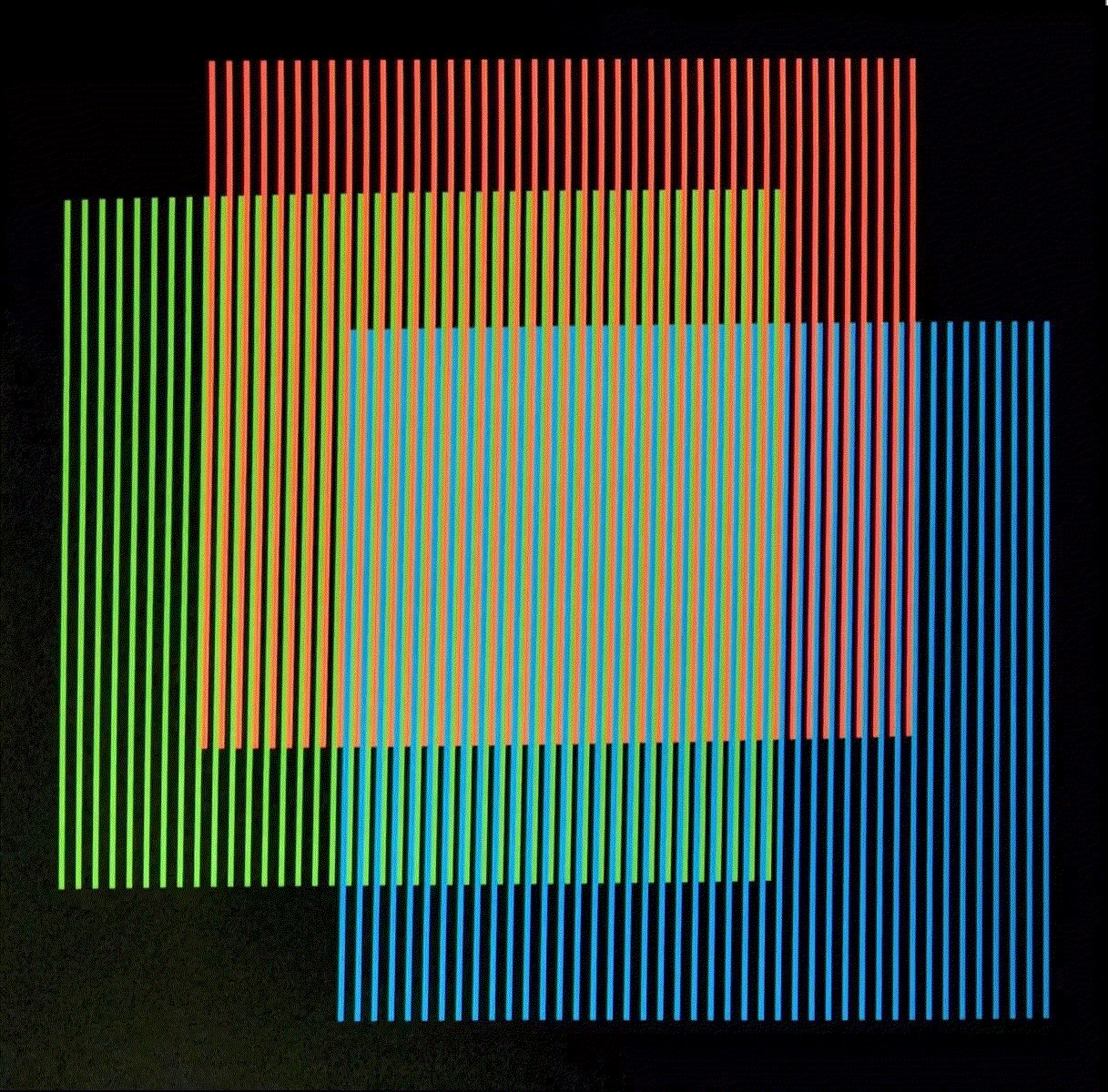 Carlos Cruz-Diez ADDITION CHROMATIQUE RGB SERIE SEMANA - LUNES, 2013, 2013 Lithograph 23 4/8 x 23 4/8 ins 60 x 60 cm Available at VFA