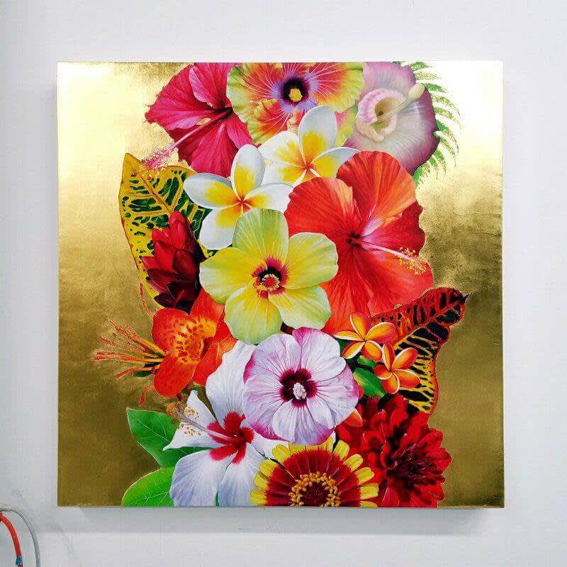 Carlos Rolón/Dzine Bahamian Love Vine VI (Spanish Gold), 2017 Oil and 24K gold leaf on linen 30 x 30 x2 inches