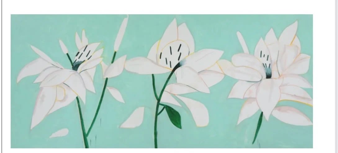 Alex Katz WHITE LILIES 6, 2025 Silkscreen in colors on Saunders Waterford High White HP 425 gsm 42 1/2 x 96 in 108 x 243.8 cm Edition of 50 Available at VFA