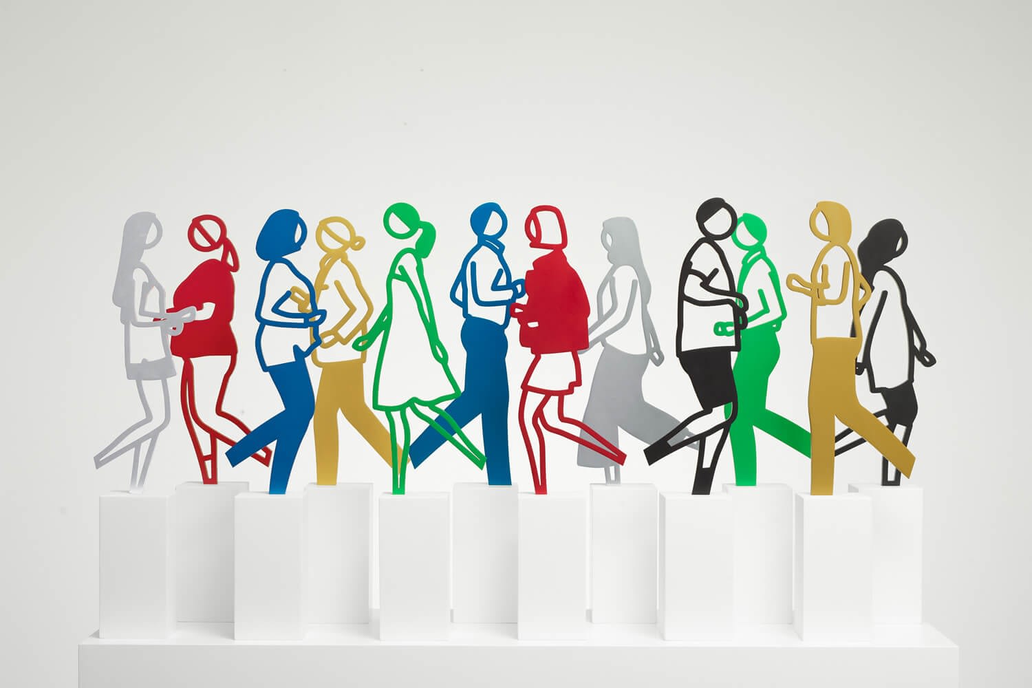 Julian Opie Running People, 2020 A Series of 12 Anodised Aluminum Figures mounted on Corlan Bases Amelia. 56.8 x 9.0 x 15.8 cm 22 3/8 x 3 1⁄2 x 6 1⁄4 inches 12/20