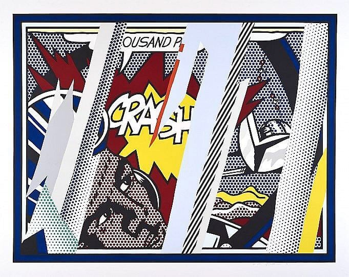 Roy Lichtenstein Reflections on Crash 1990 Lithograph, screenprint and relief in colors with collage and embossing 53h x 69w in 134.62h x 175.26w cm 68 For sale at VFA