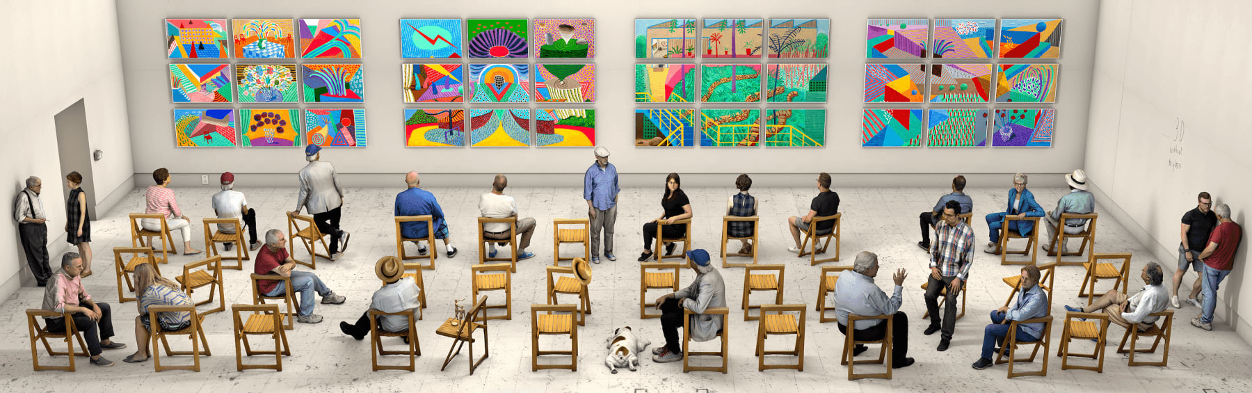 David Hockney Pictures at an Exhibition, 2018/2021 Photographic drawing printed on paper 15 feet 7 inches x 50 feet (4.7 x 15.2 m) Unique exhibition copy at Art Basel, Basel