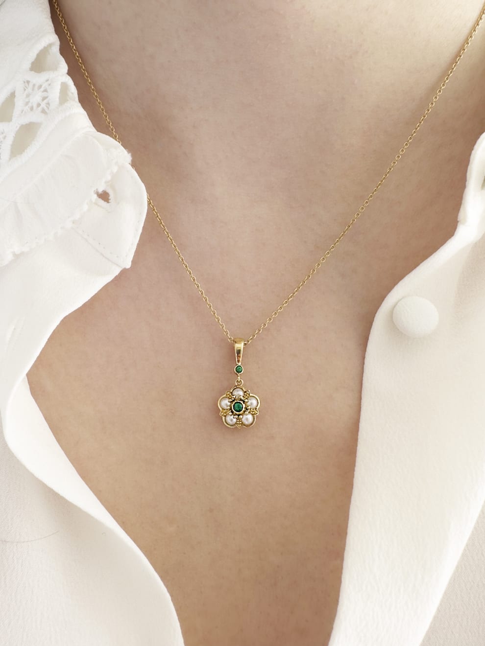 Pearl & Emerald Rose Pendant