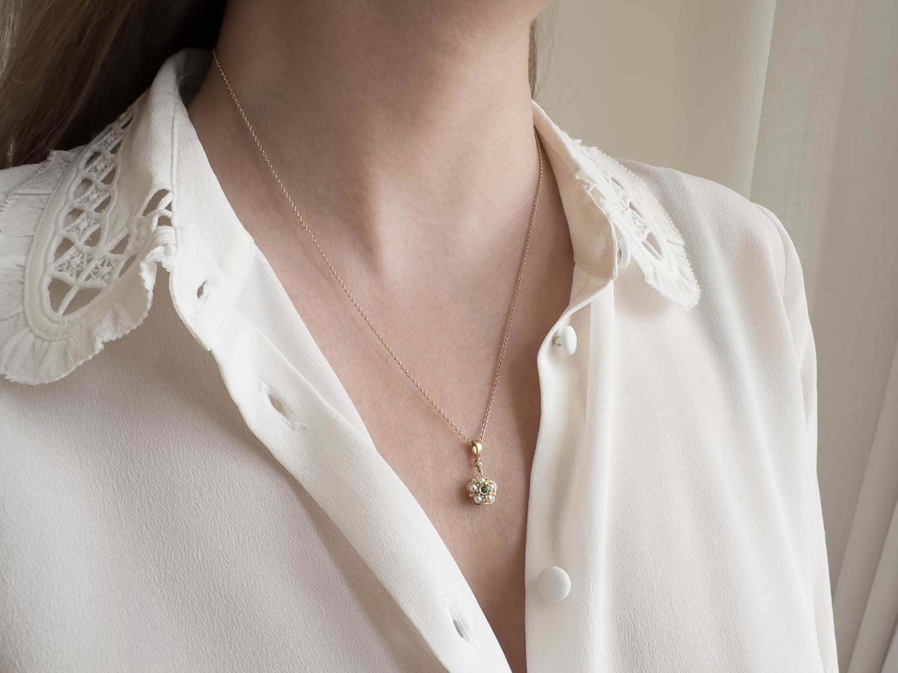 Pearl & Emerald Rose Pendant