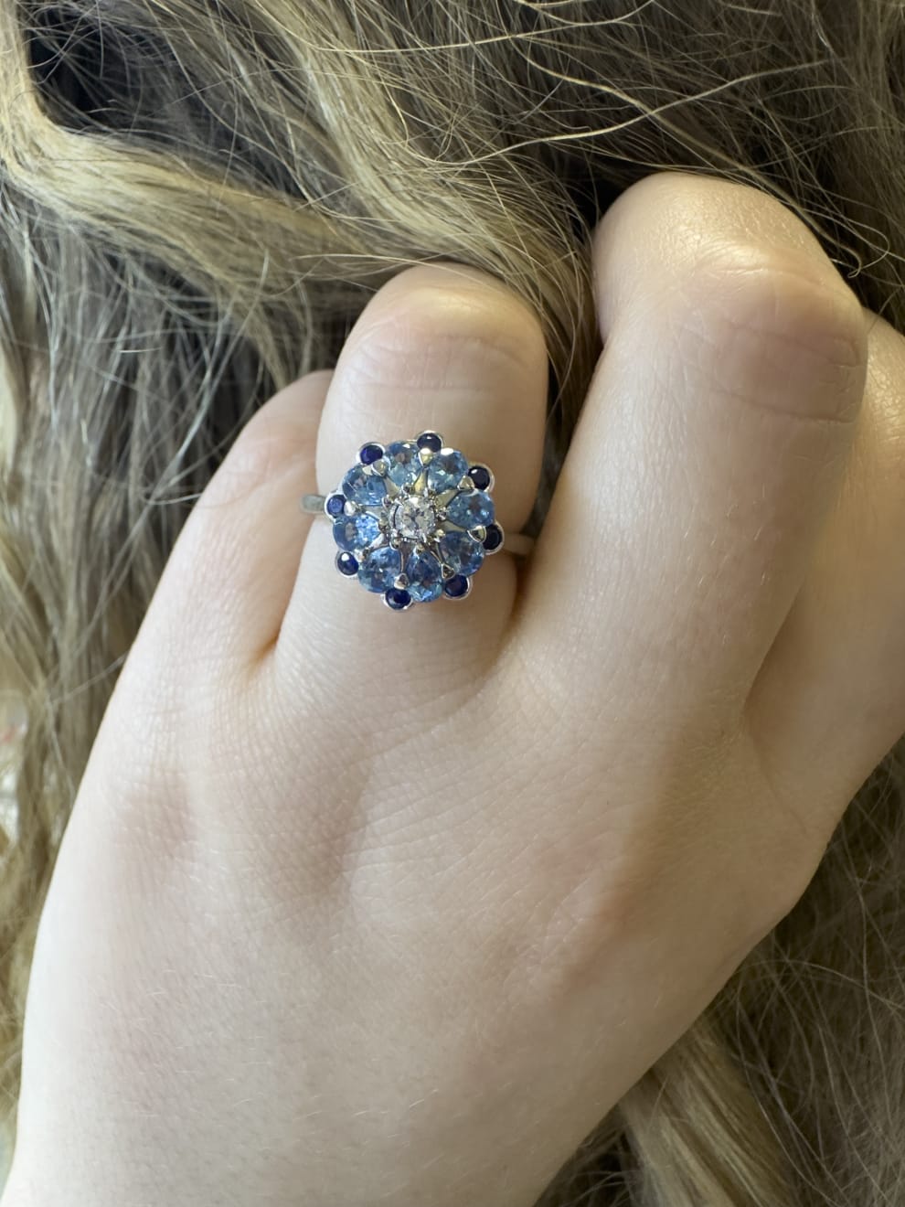 Aquamarine, Sapphire & Diamond Rose Ring
