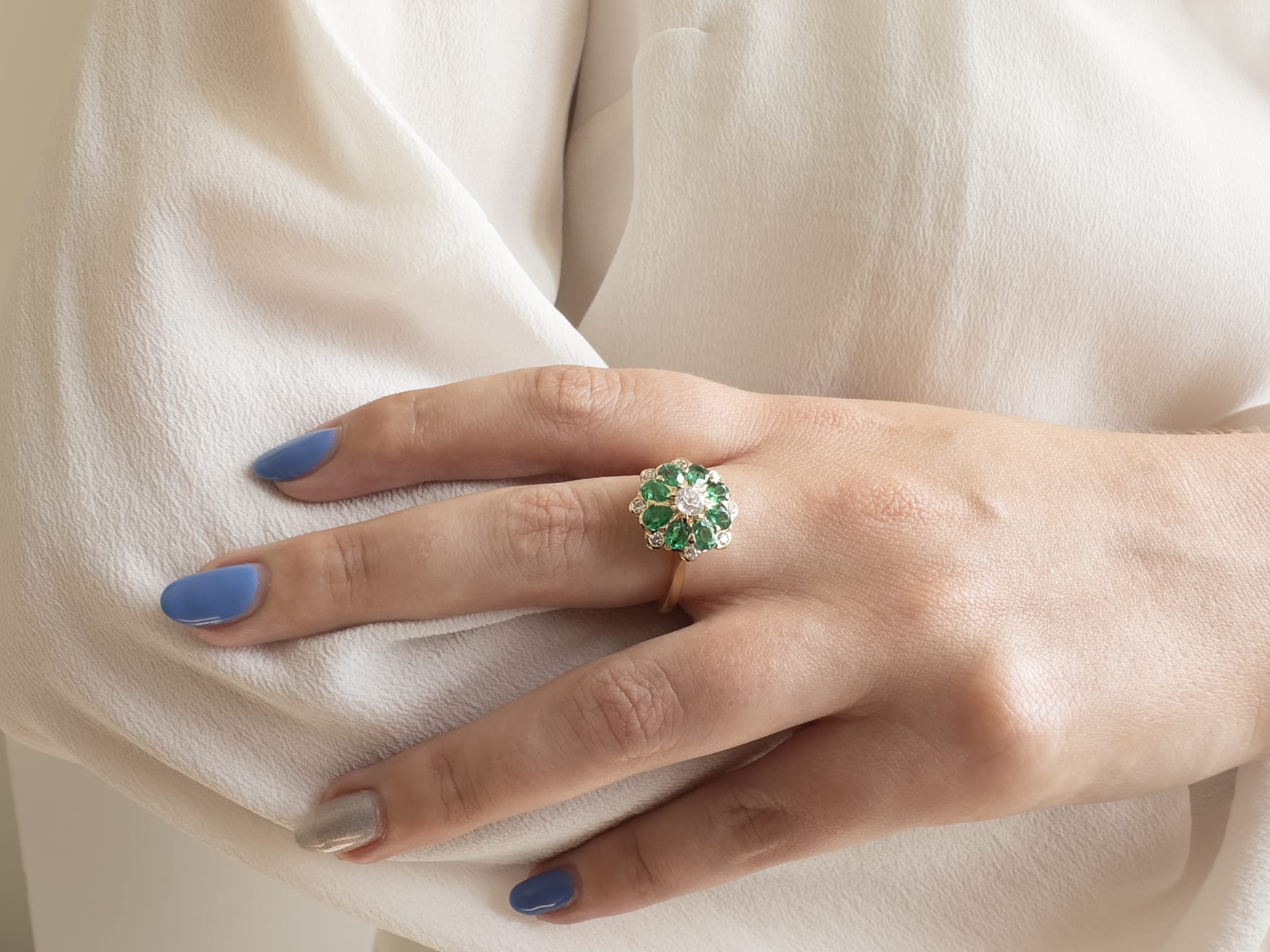 Emerald & Diamond Rose Ring