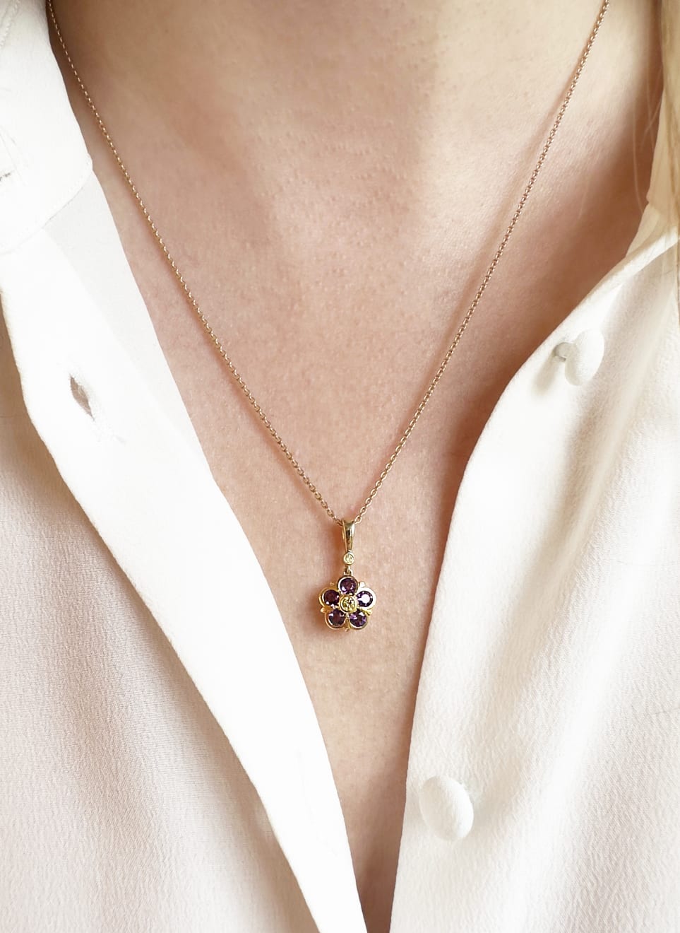 Amethyst & Yellow Diamond Rose Pendant Necklace
