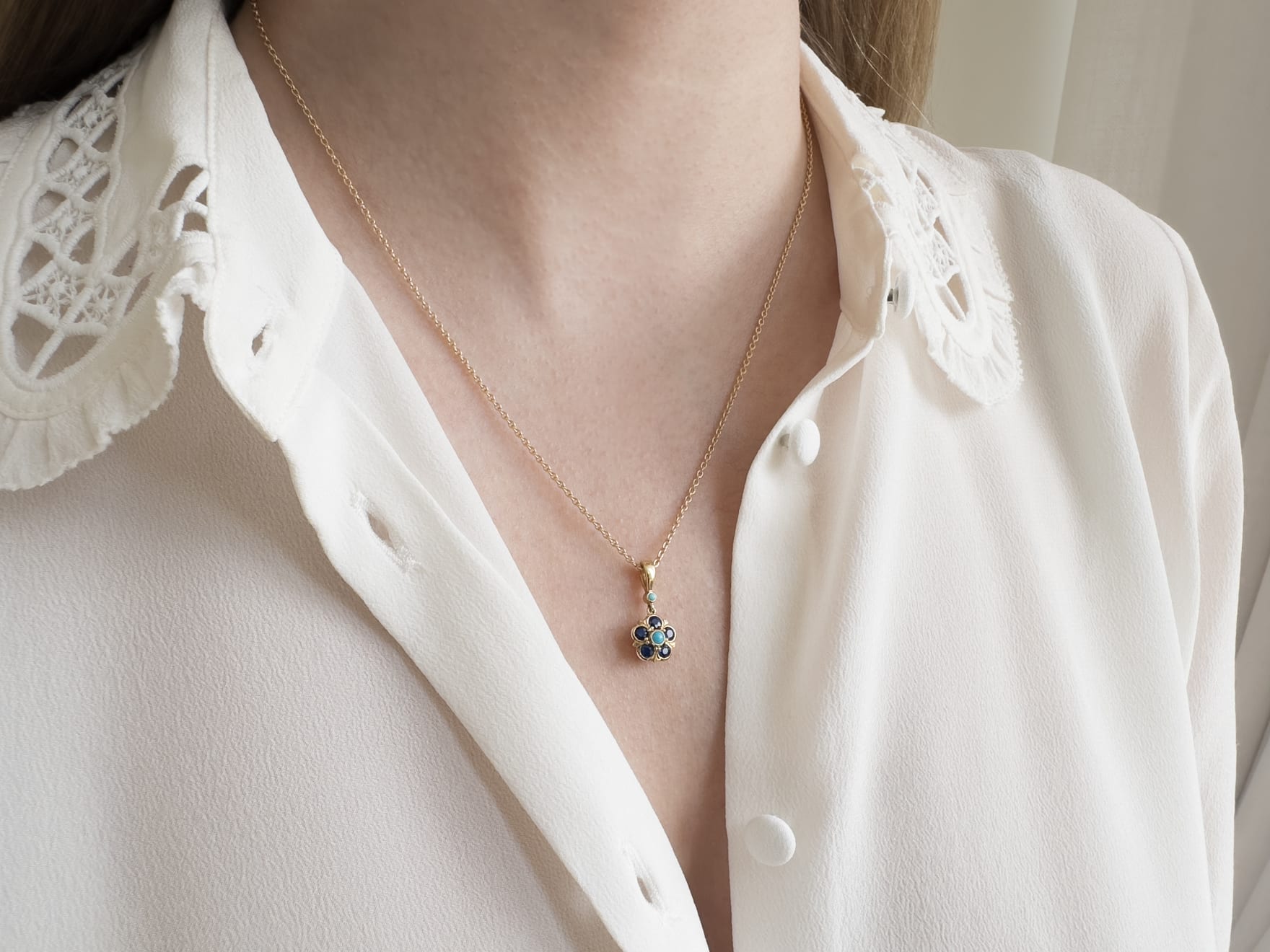 Sapphire & Turquoise Rose Pendant