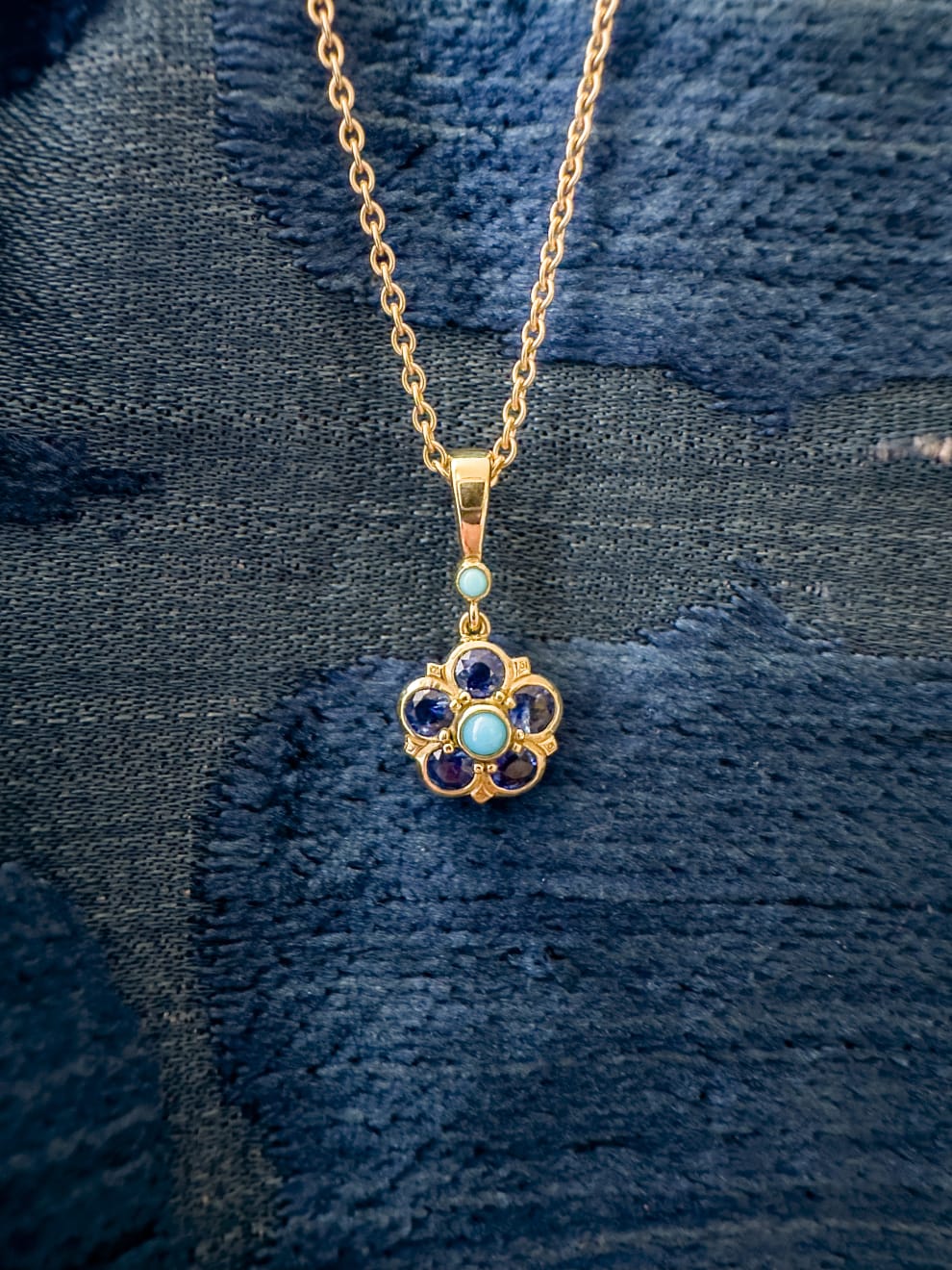 Sapphire & Turquoise Rose Pendant