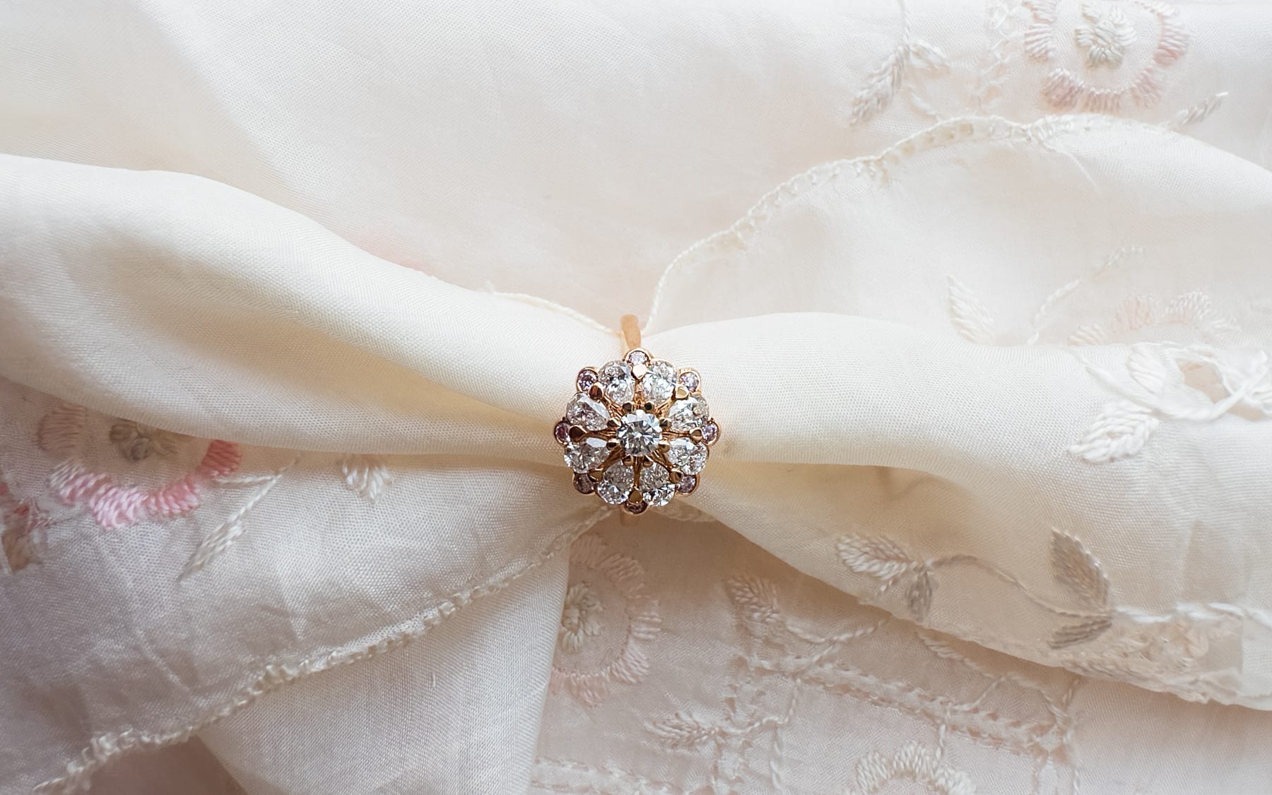 Diamond and Pink Diamond Rose Ring