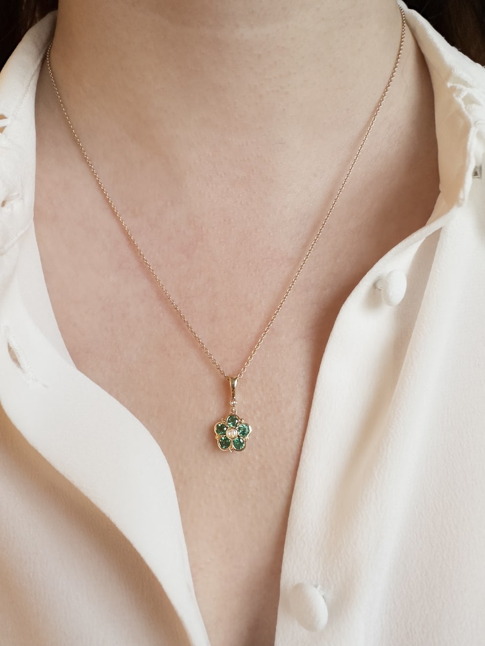 Emerald & Diamond Rose Pendant