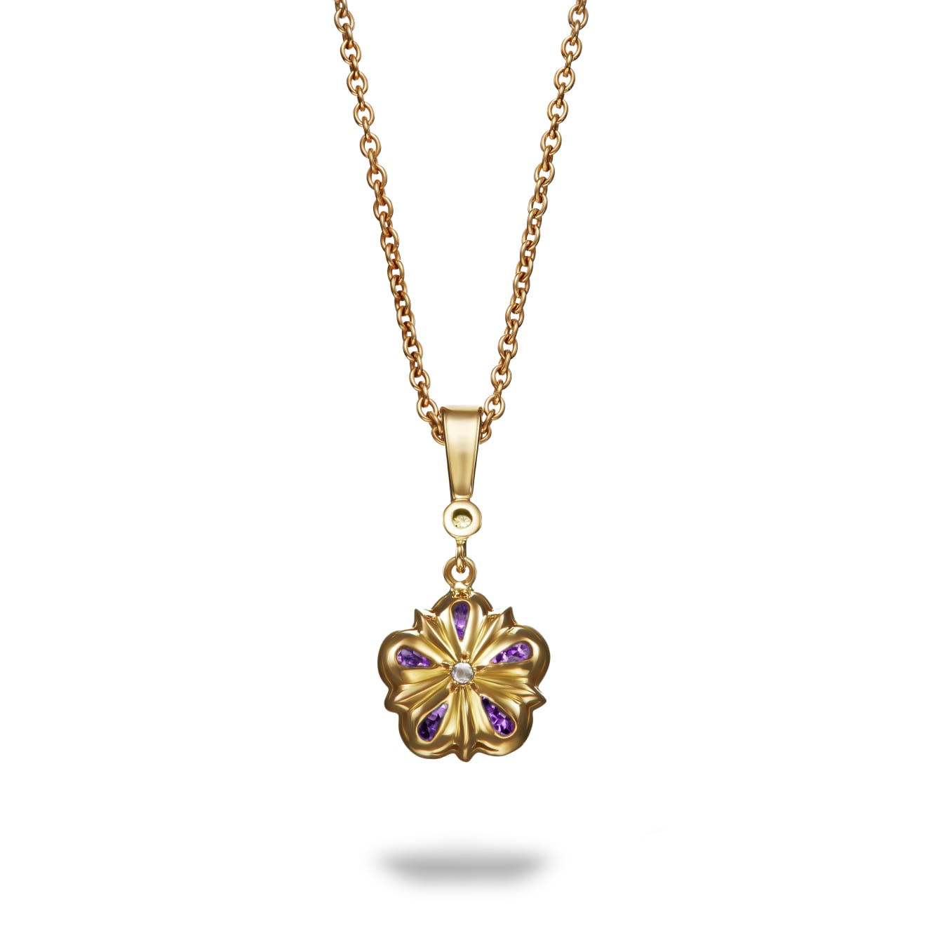 Amethyst & Yellow Diamond Rose Pendant Necklace