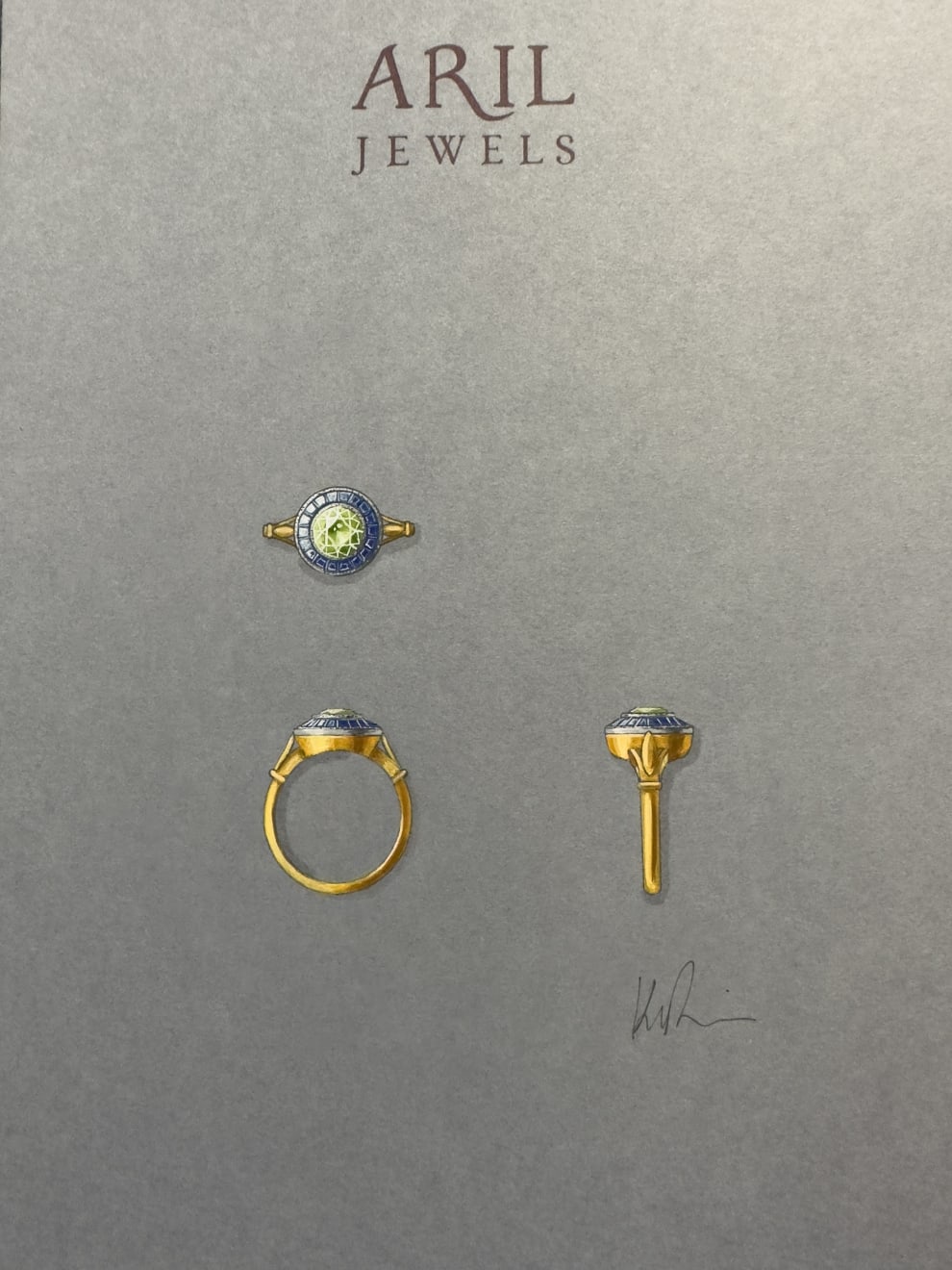 Peridot & Sapphire Target Ring