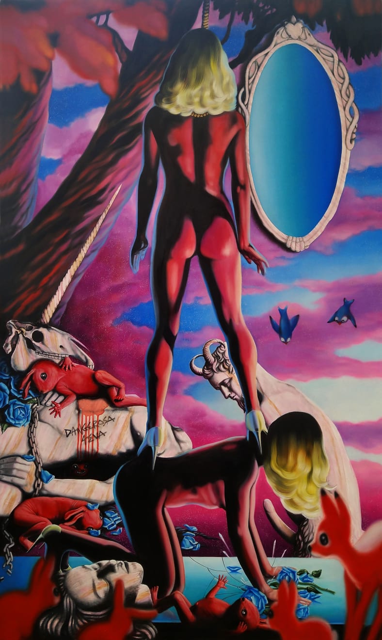Dangerosa, The Shield and the Spear, oil on canvas, 150cm x 90cm, 2023