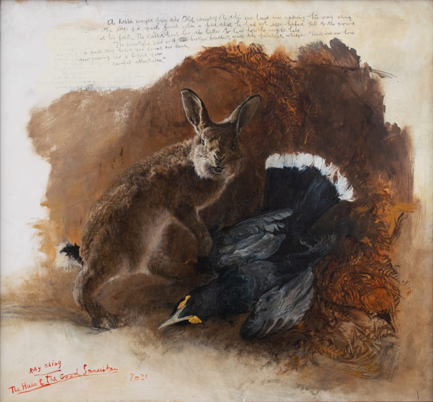 Ray Ching, Fable: The Huia and the Good Samaritan, 2021