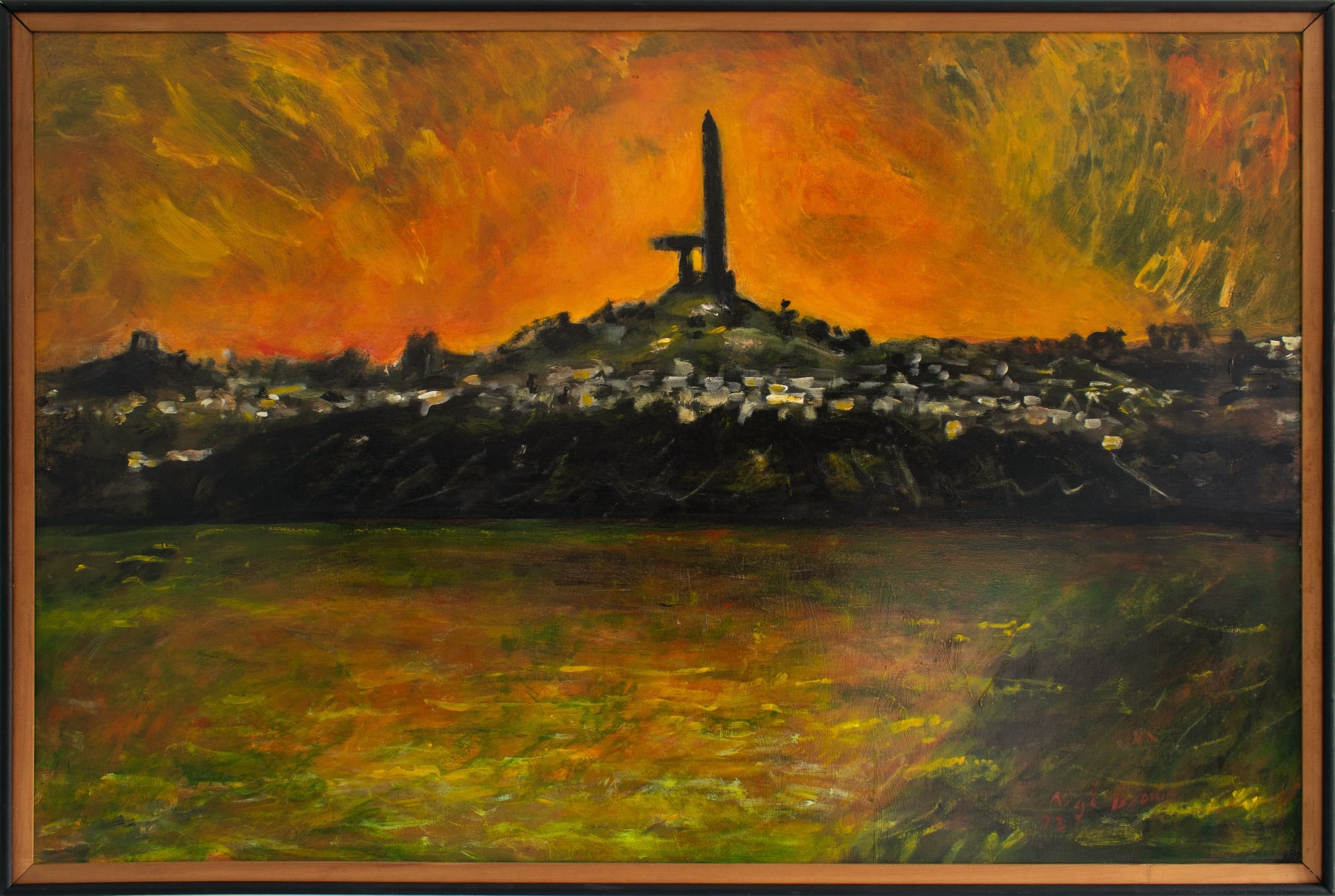 Nigel Brown, One Tree Hill Across the Manukau Orange Version 1973, 1973