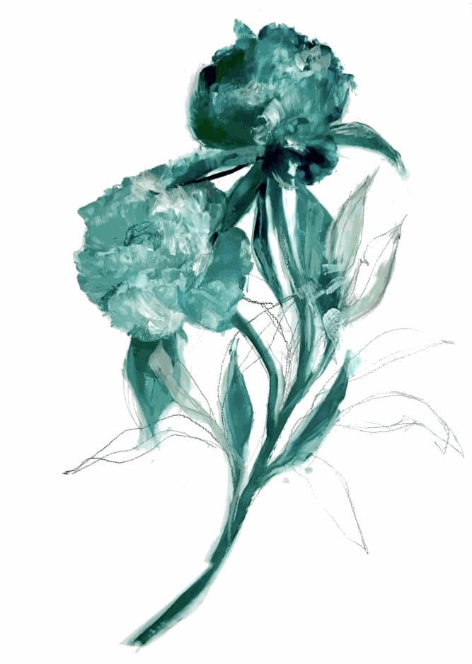 Madeleine Lamont, Teal Bouquet with Pencil
