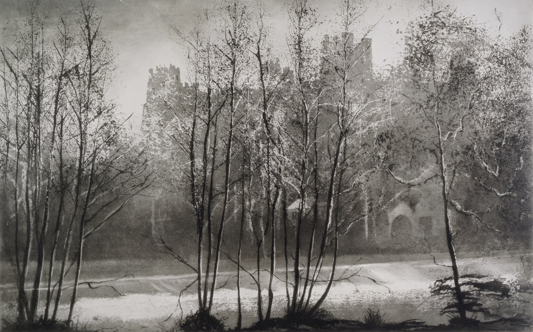 Norman Ackroyd, January Sunrise, Ludlow, Dinham Weir, 2003