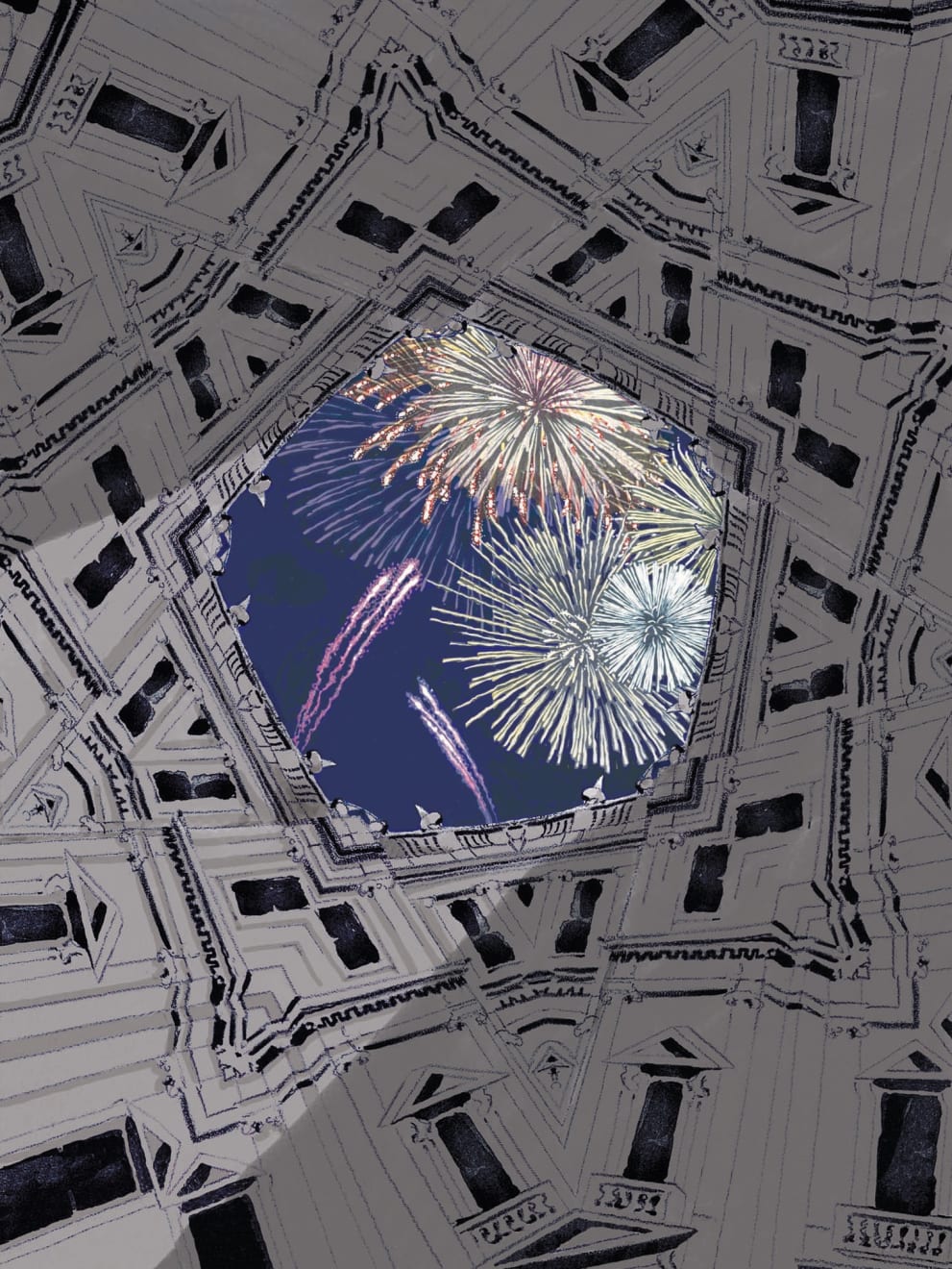 Anne Desmet, Sky Window 22: Fireworks, 2023