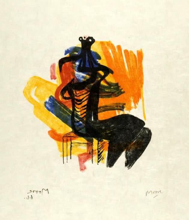 Henry Moore, Black Seated Figure on Orange Background, 1966