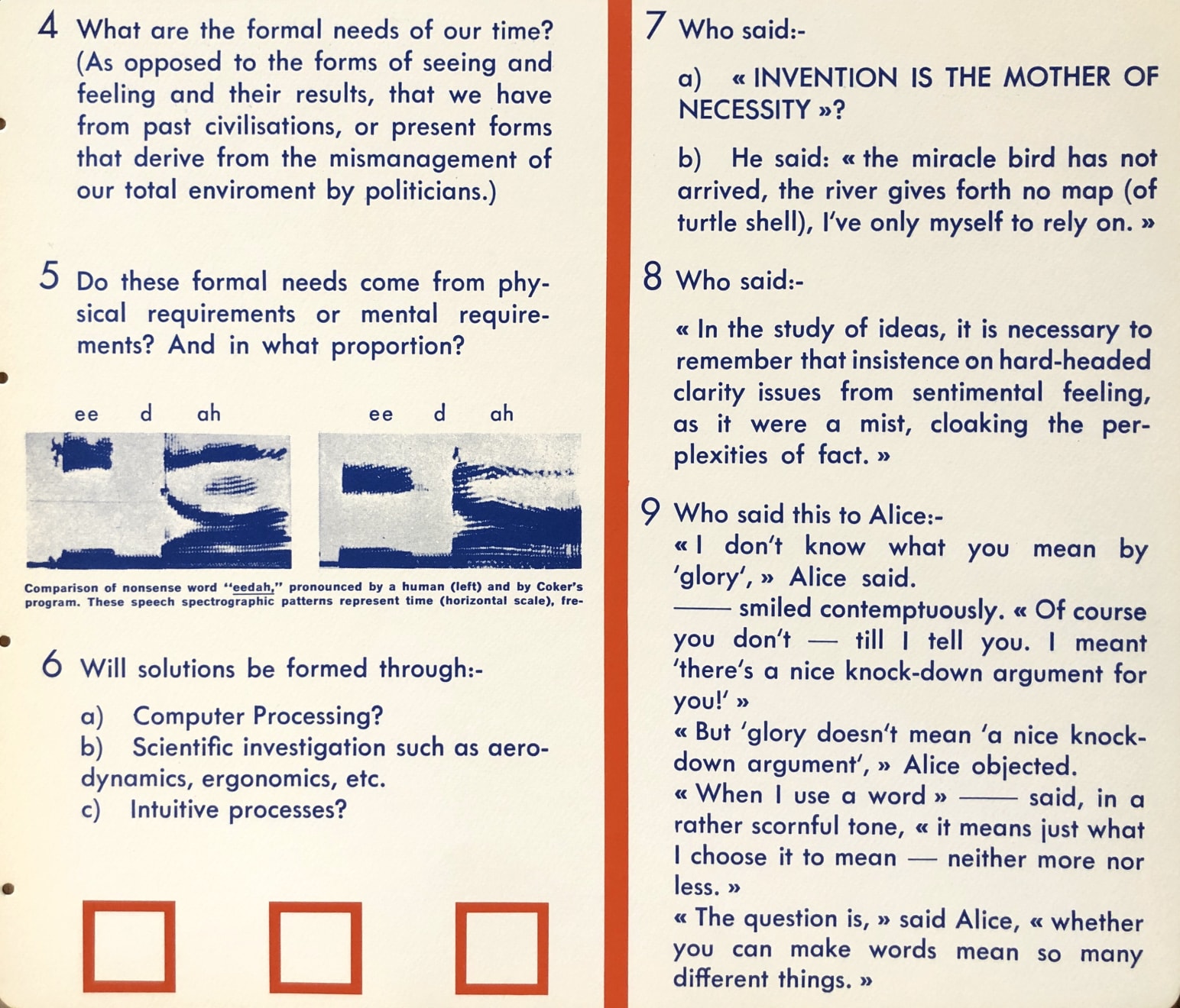 Christmas Secret Bid Auction 2025, LOT 218 - Joe Tilson: Software Chart Questionnaire - ‘4. What are the formal needs of our time? Questions 5., 6., 7., 8., and 9.’, 1968